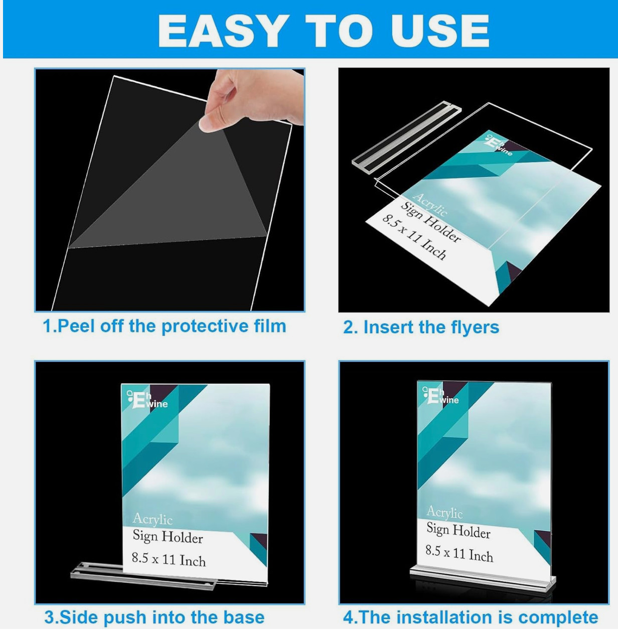 EHWINE Acrylic Sign Holder 8.5 X 11, 6 Pack Double-Sided Stand up Table Top Sig