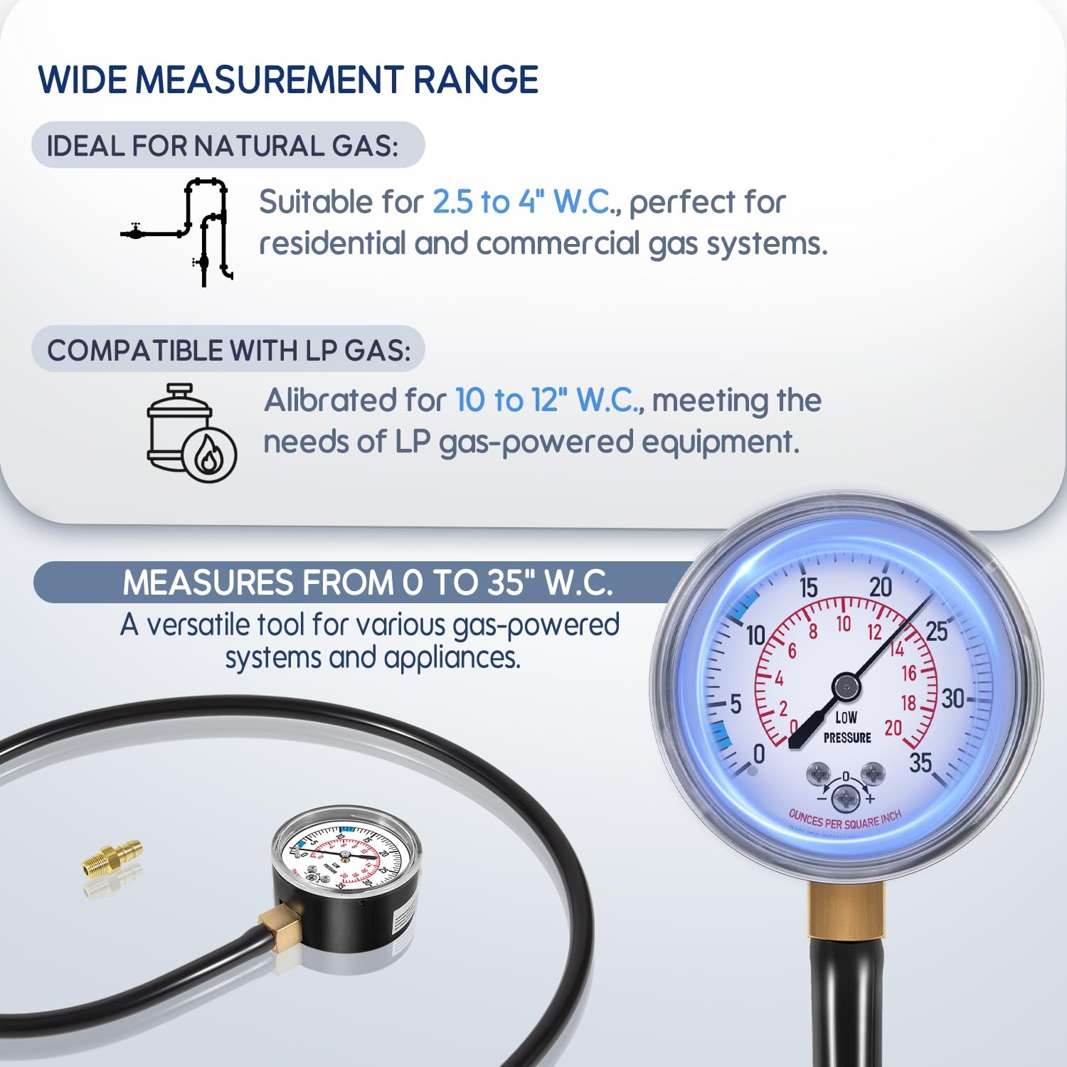 Manometer Gas Pressure Tester, Natural Gas or LP Gas Manifold Pressure Test Kit