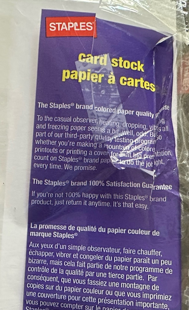 8.5″ x 11″ CARDSTOCK 110 lb PAPER WHITE – 12 SHEETS – NEW Staples Brand