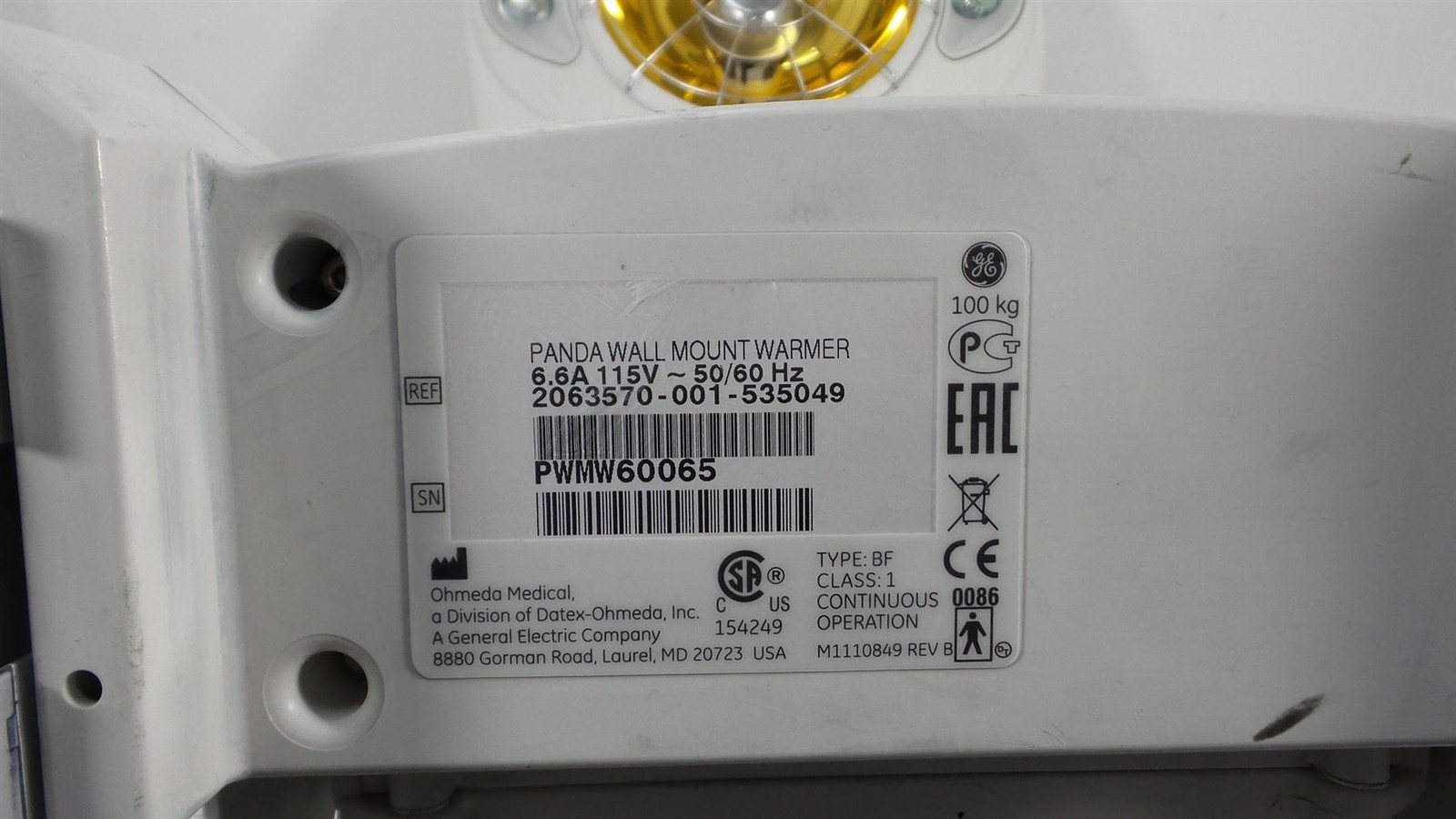 GE Ohmeda Panda Wall Mount Warmer 2063570-001-535049 – Free Shipping
