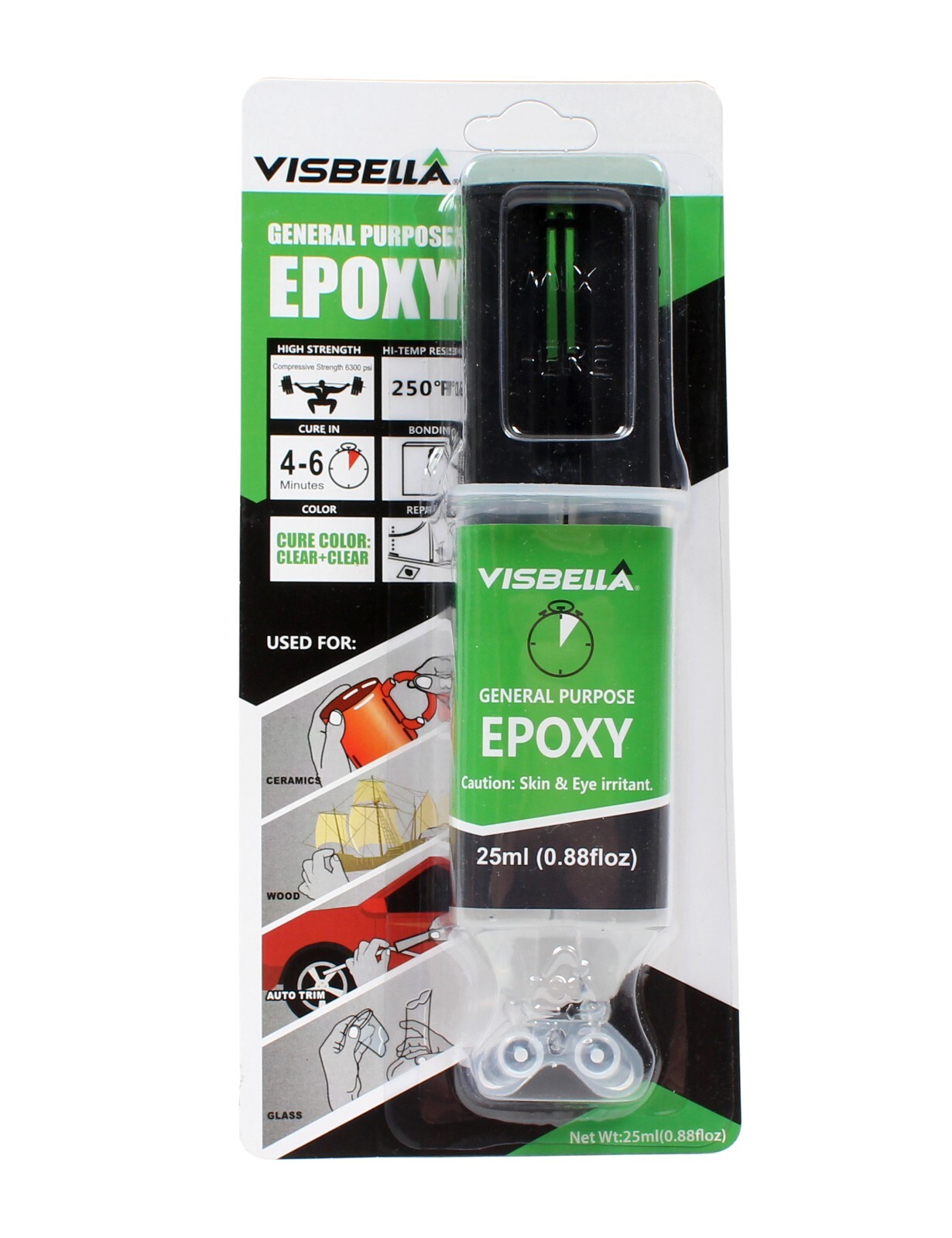 Visbella Plastic Quick Setting Epoxy Syringe Bonder Repair Glue (Clear) 0.88oz