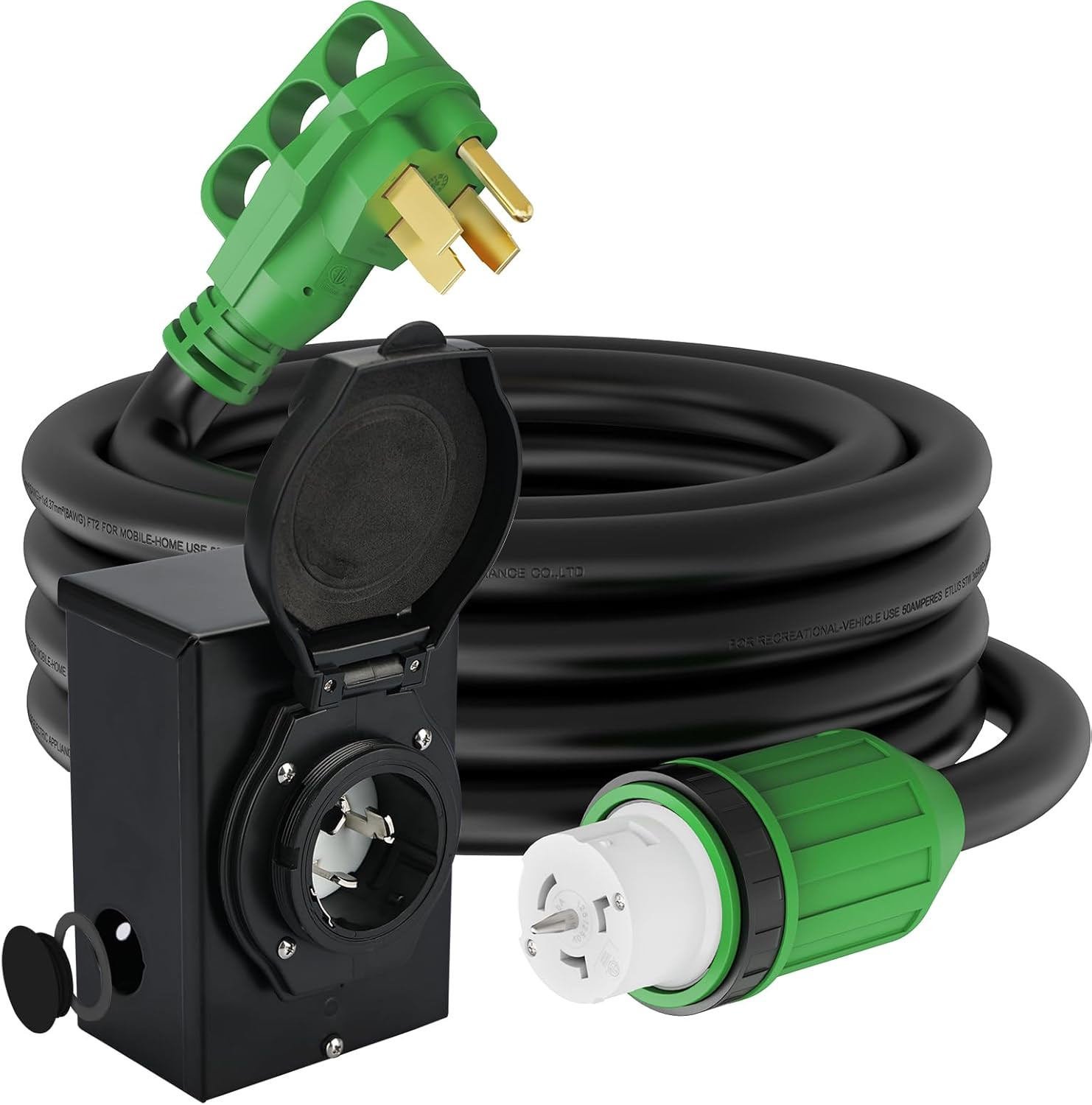 25ft 50A Generator Cord & Power Inlet Box Combo – ETL Listed Emergency Kit