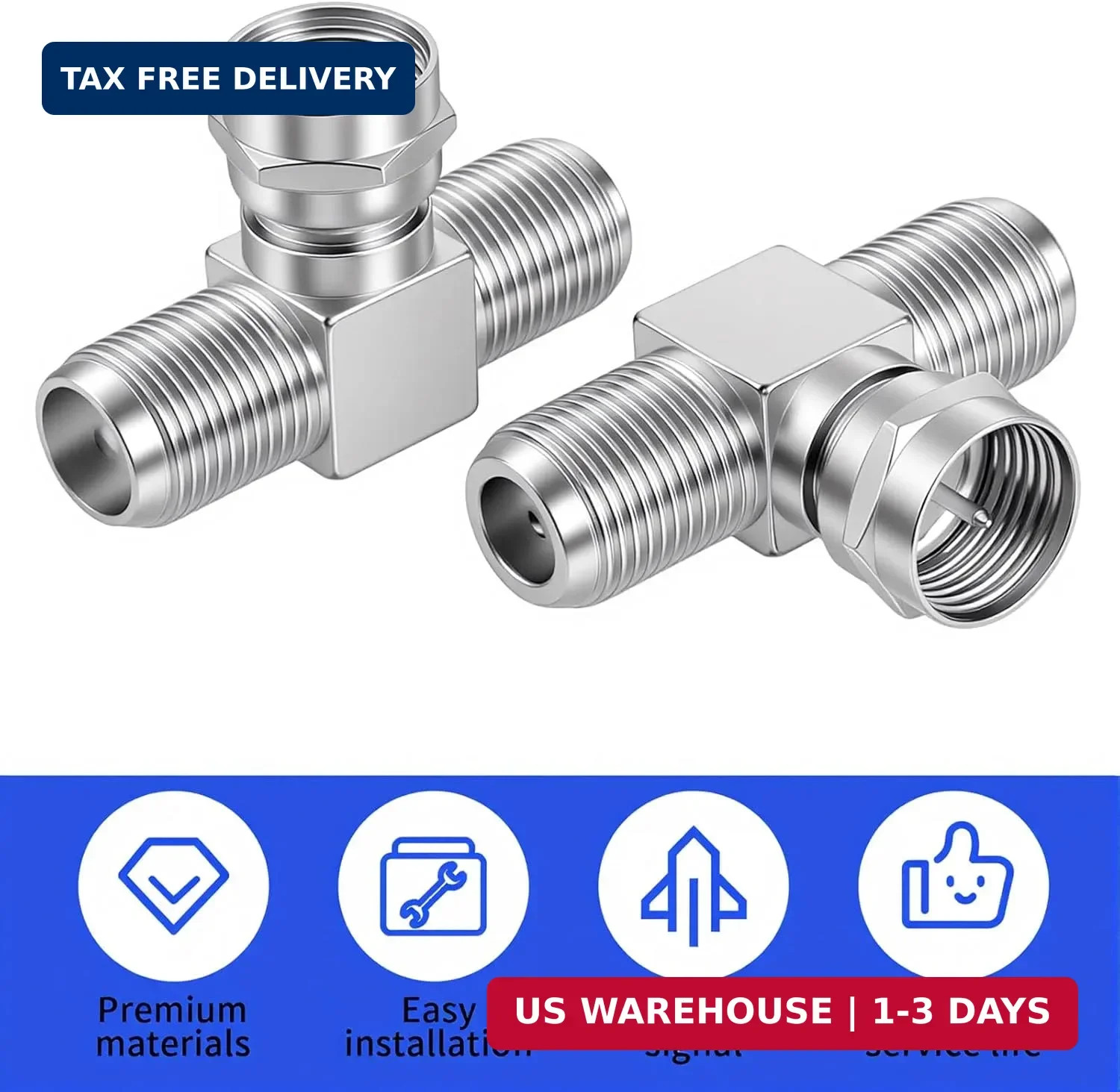 4PCS Coaxial Cable Splitter RG6 F Type Male to Dual Female Adapter for TV