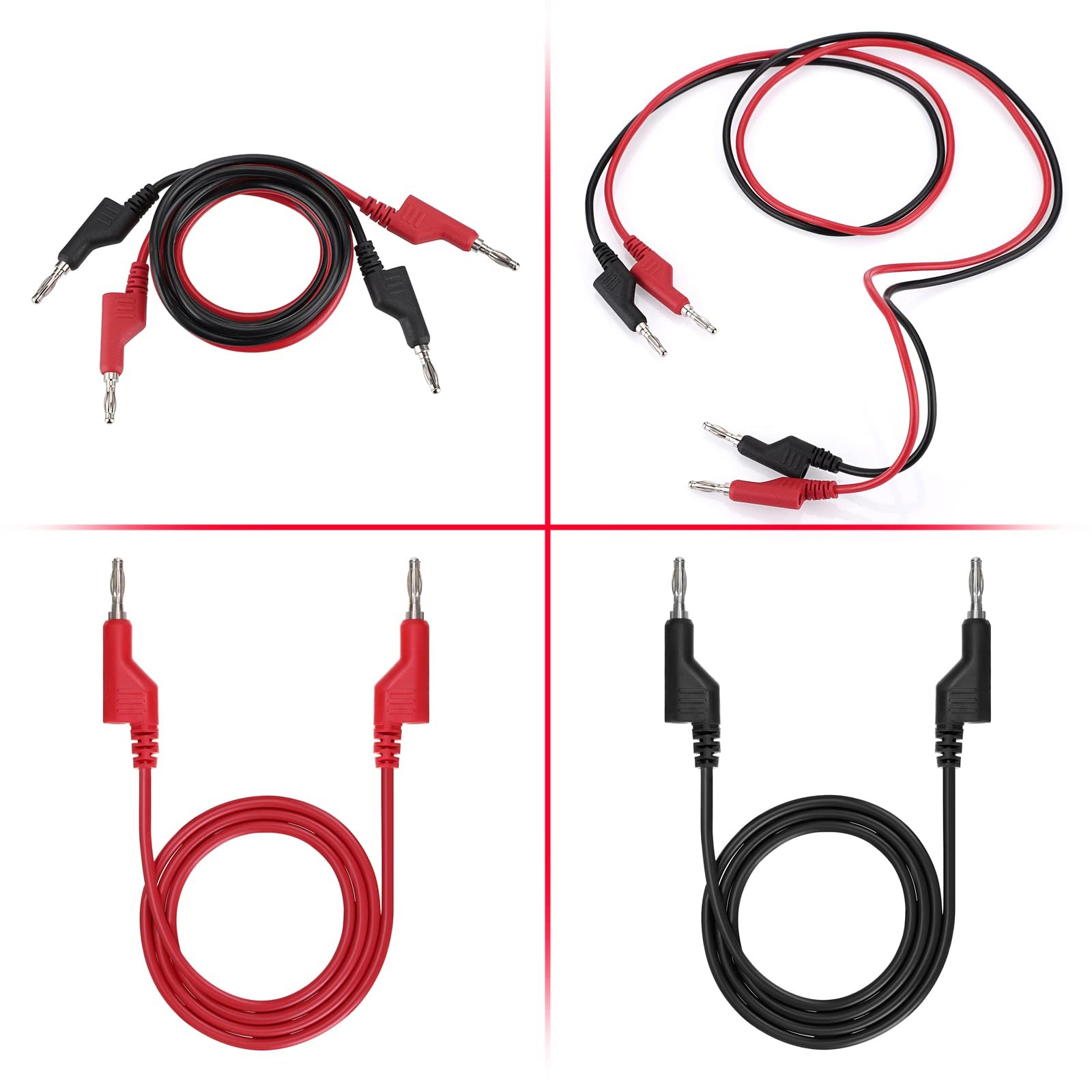 2pcs Banana To Banana Plug Test Leads Stackable 4mm Banana Plug Test Cables Mult