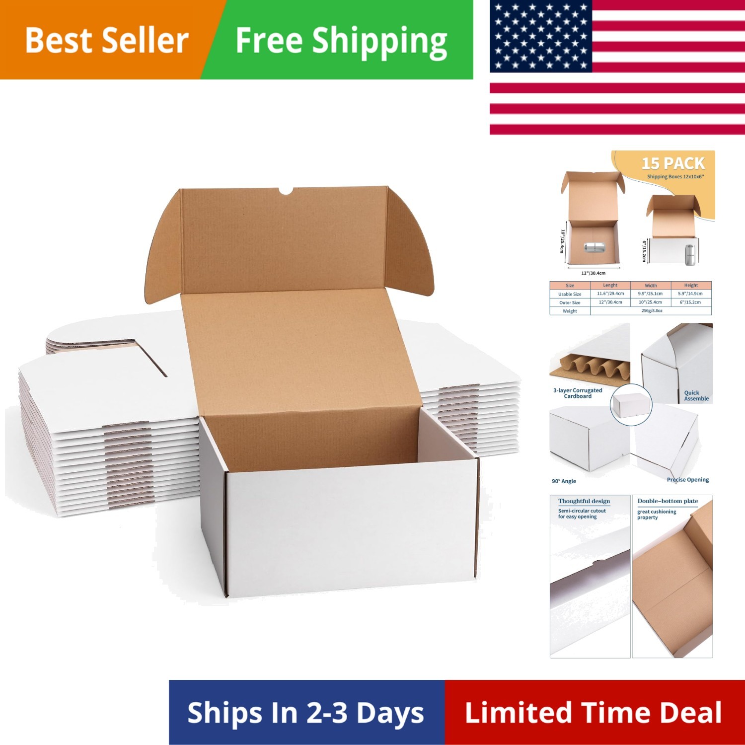 12x10x6 White Shipping Boxes Set of 15, Corrugated Cardboard Mailer Boxes for…