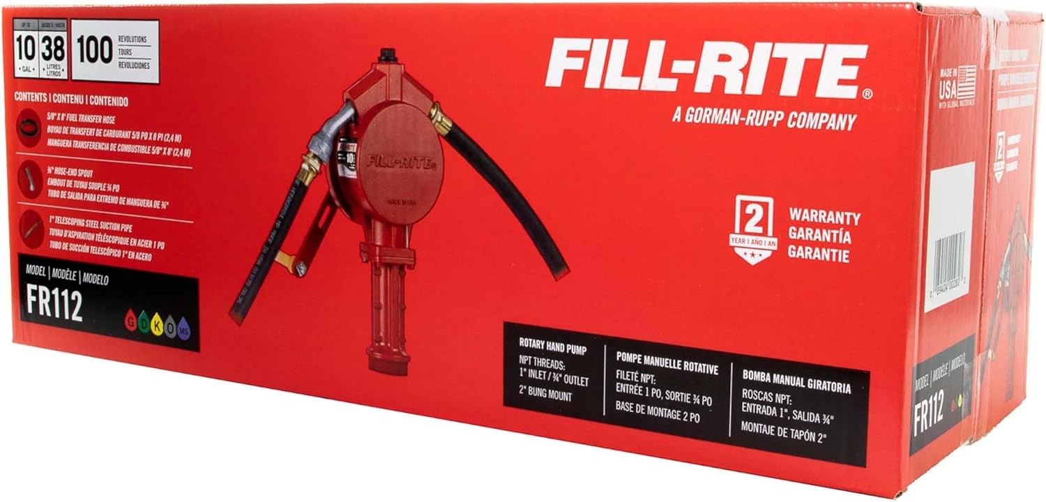 Fill-Rite FR112 Fuel Transfer Rotary Universal Fit Hand Pump with Discharge Hose