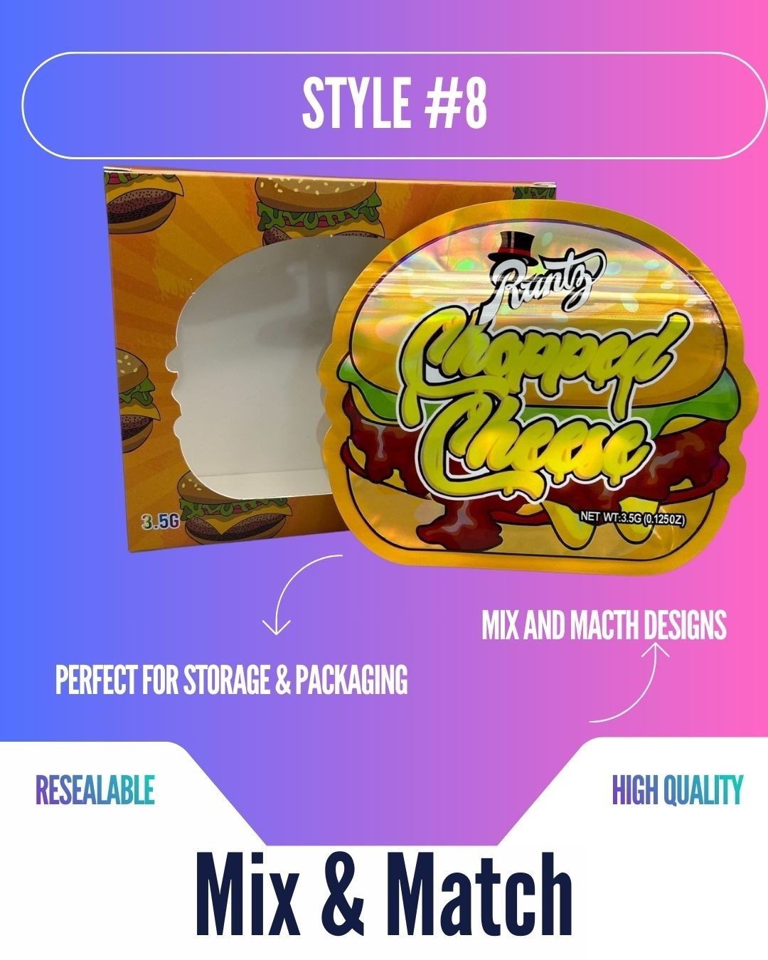 3.5g Mylar Bags With Display Box | Resealable Smell Proof | 12-128 Pack Options