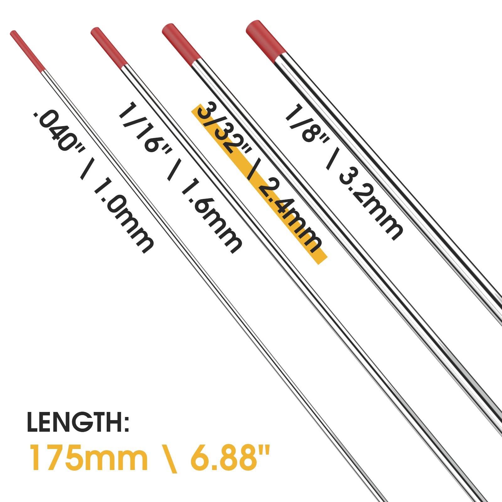 TOOLIOM TIG Tungsten Welding Tungsten Electrodes Tungsten 3/32” x 7” 10-Pack