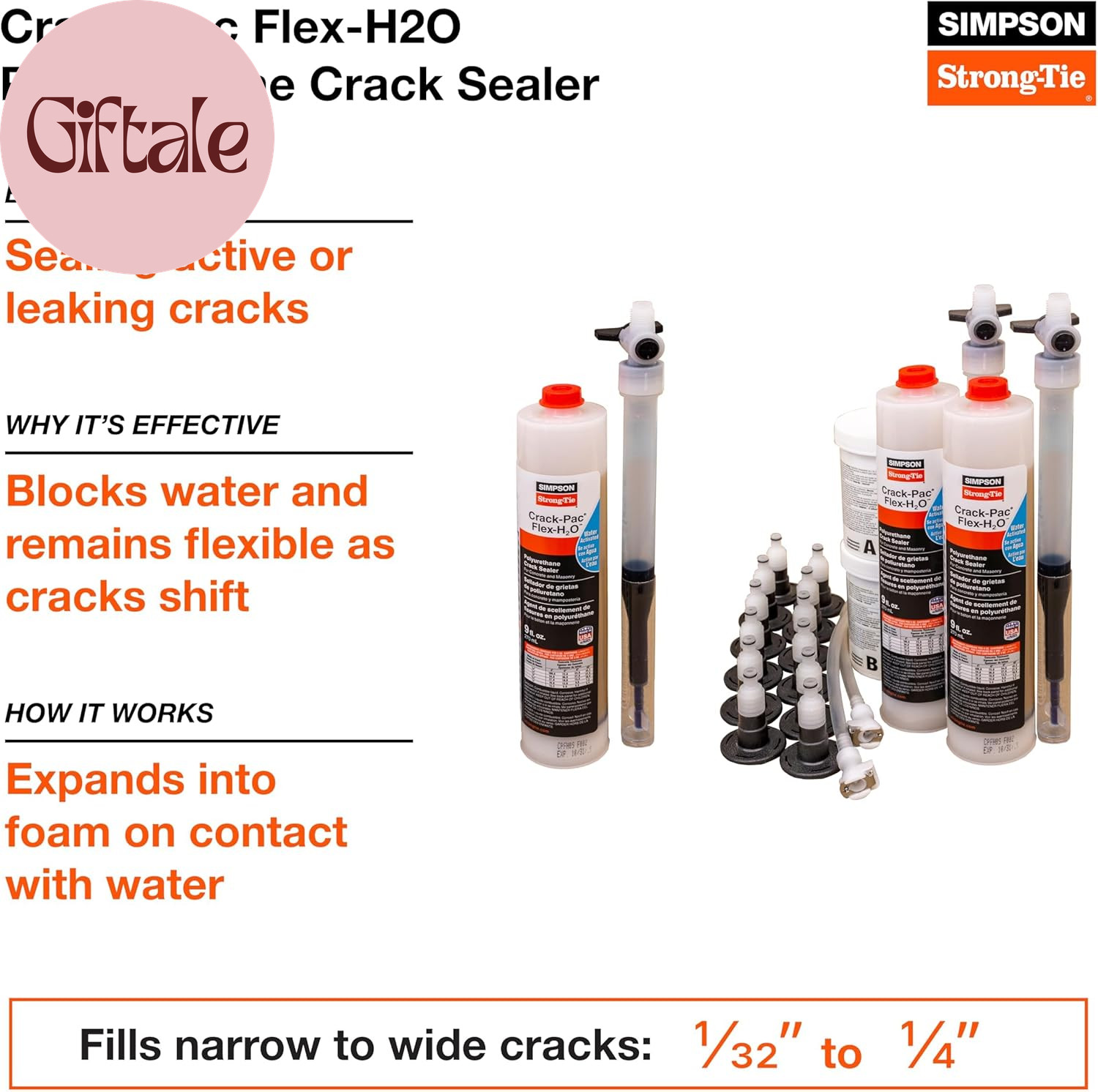 CPFH09KT Crack-Pac Flex-H2O 9 Oz. Polyurethane Crack Sealer Injection Kit (2 Car