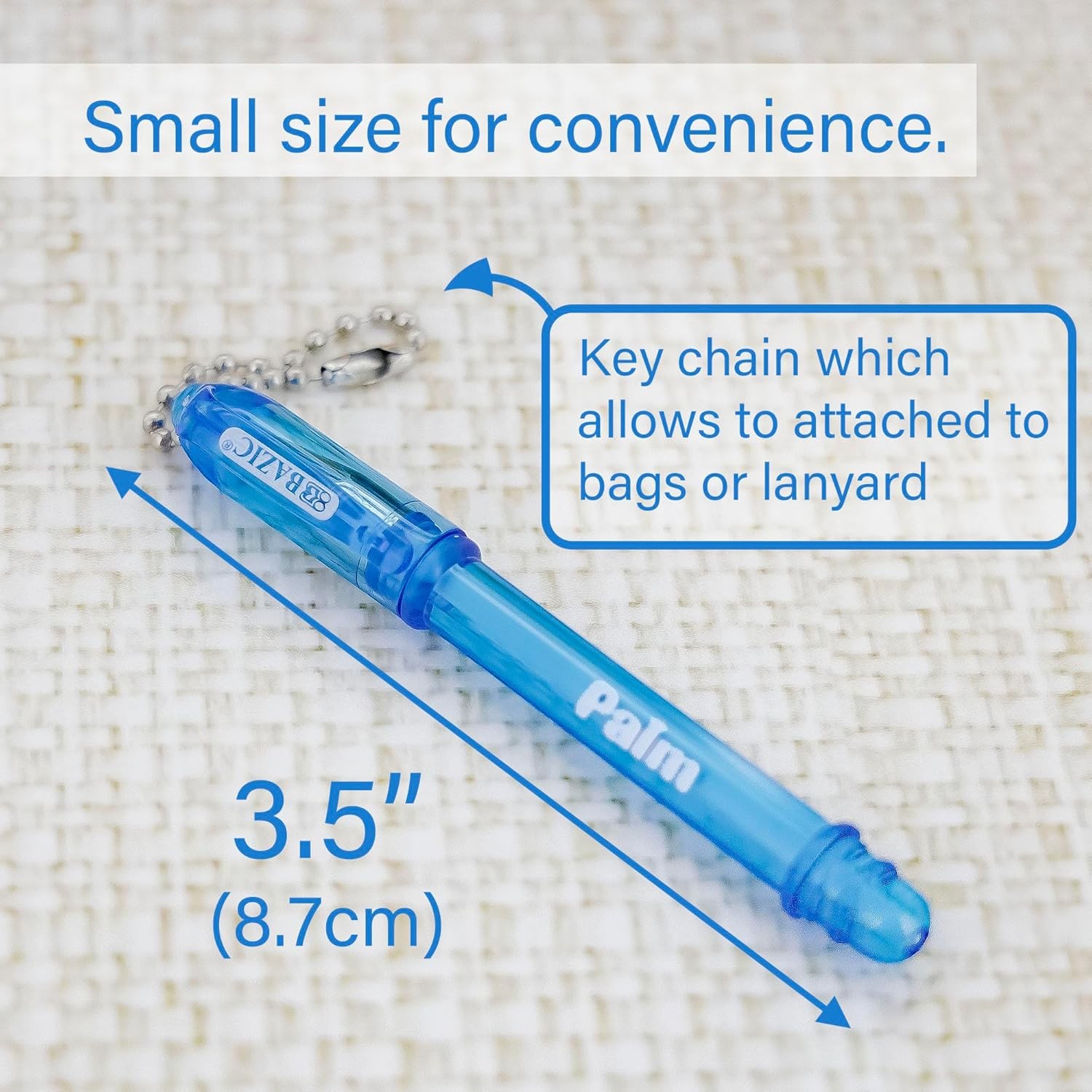 BAZIC Palm Mini Ballpoint Pen w/Key Ring, Roller Pens Medium Point 1.0mm, Small