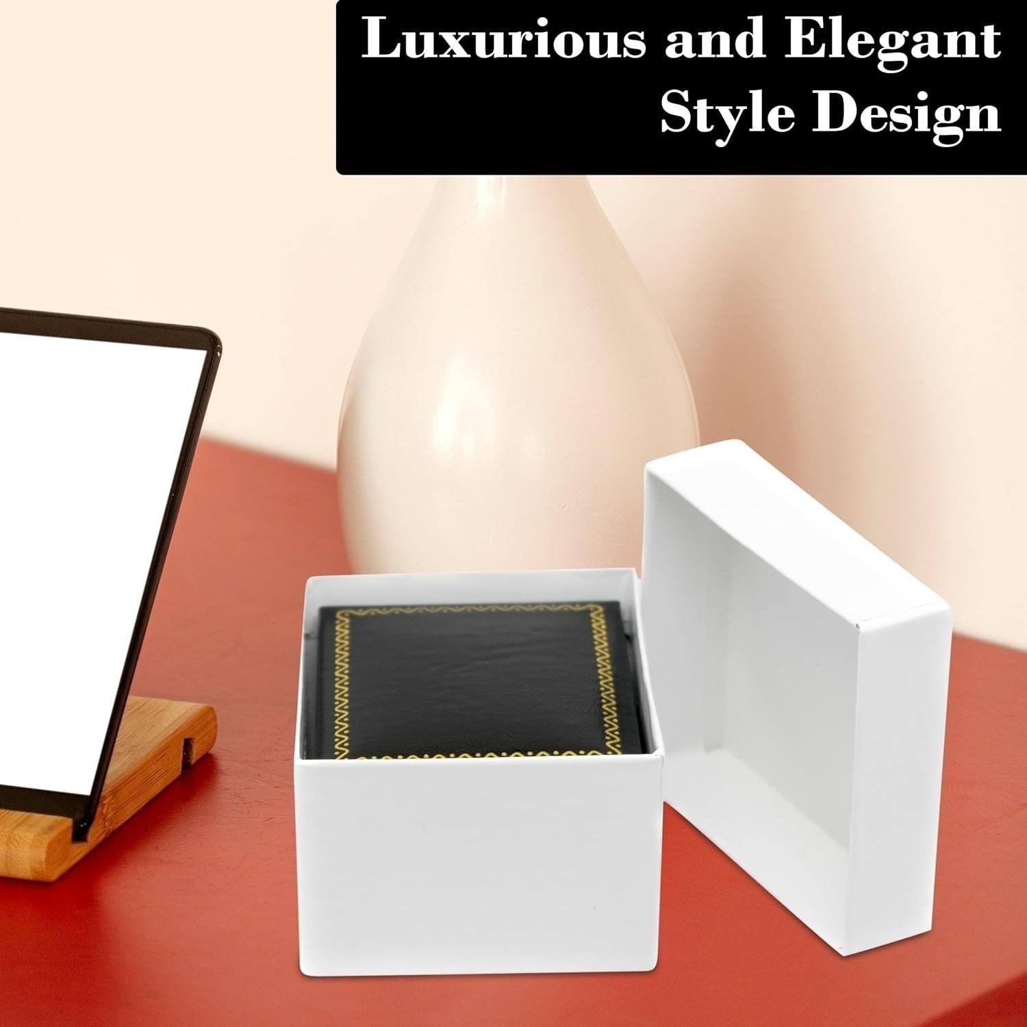 Novel Box Black Earring Gift Boxes 2.1×1.9×1.25in Gold Trim Leatherette Case