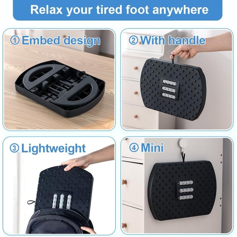 Ergonomic Under Desk Foot Rest with Rocking Base, Massage Roller and Portable