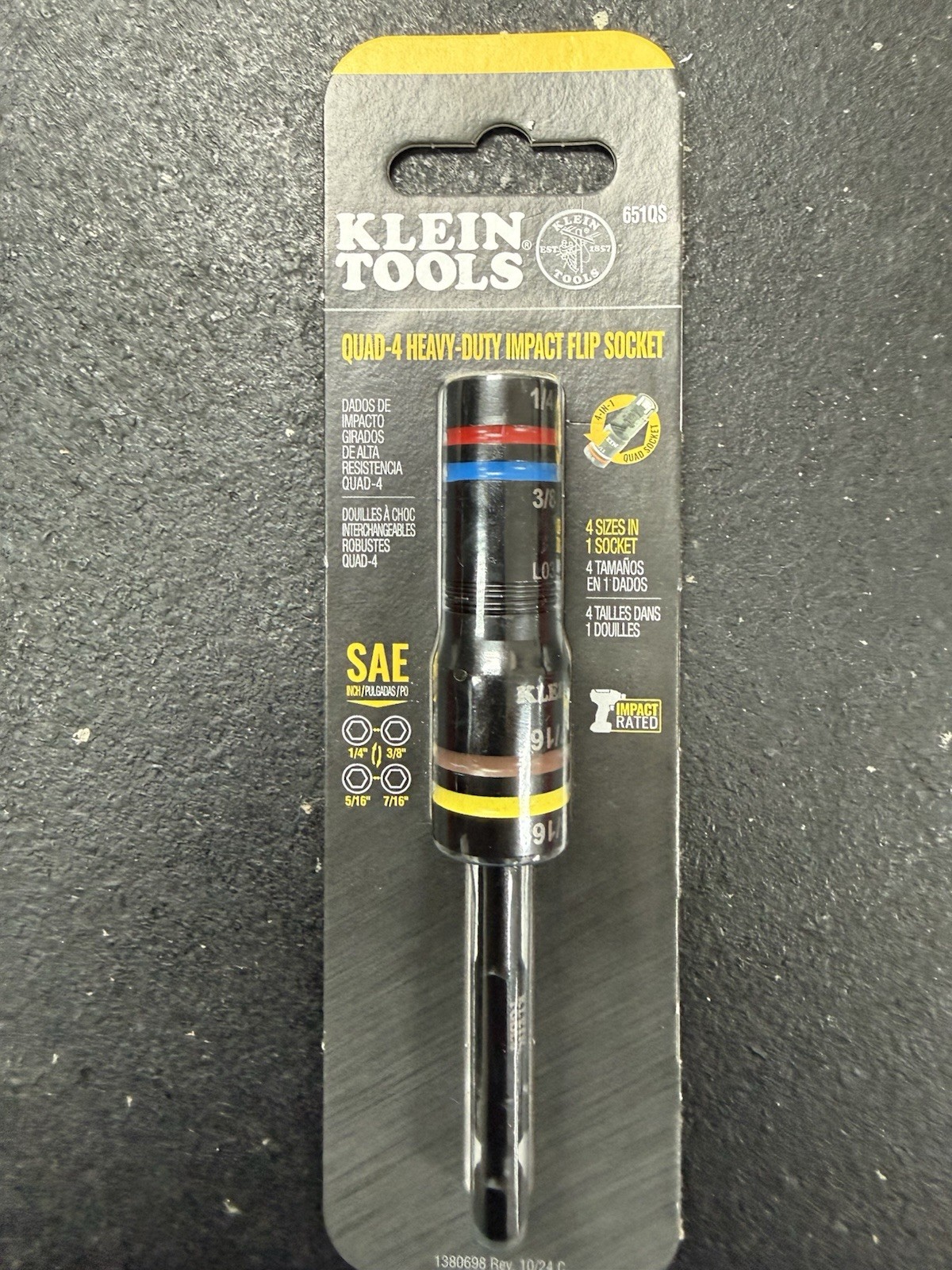 Klein Tools 651QS Quad-4 Impact Flip Socket SAE 1/4 3/8 5/16 7/16 in