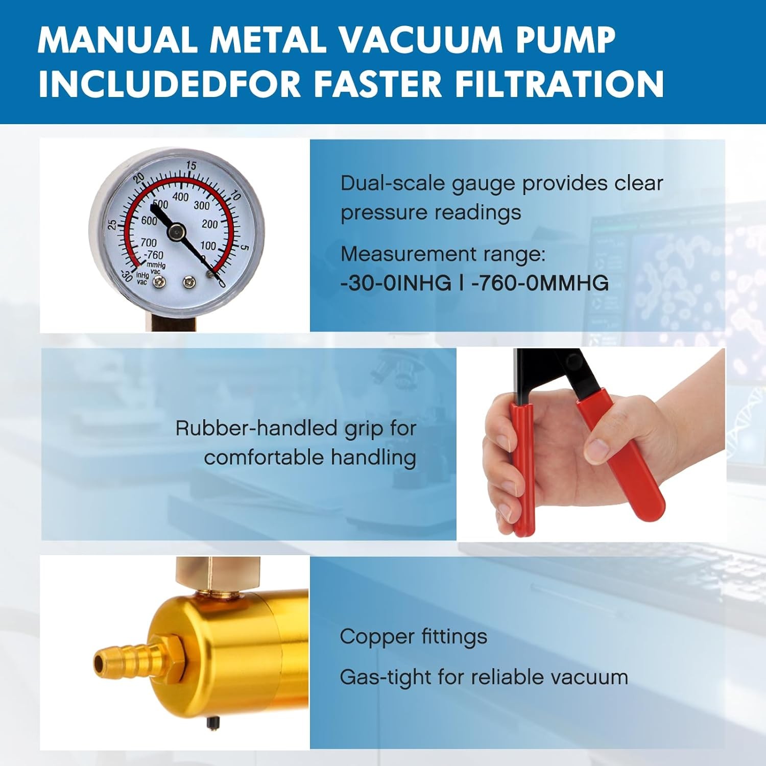 500 mL Buchner Funnel Filtering Vacuum Filtering Flask w/ Handheld Vacuum Pump