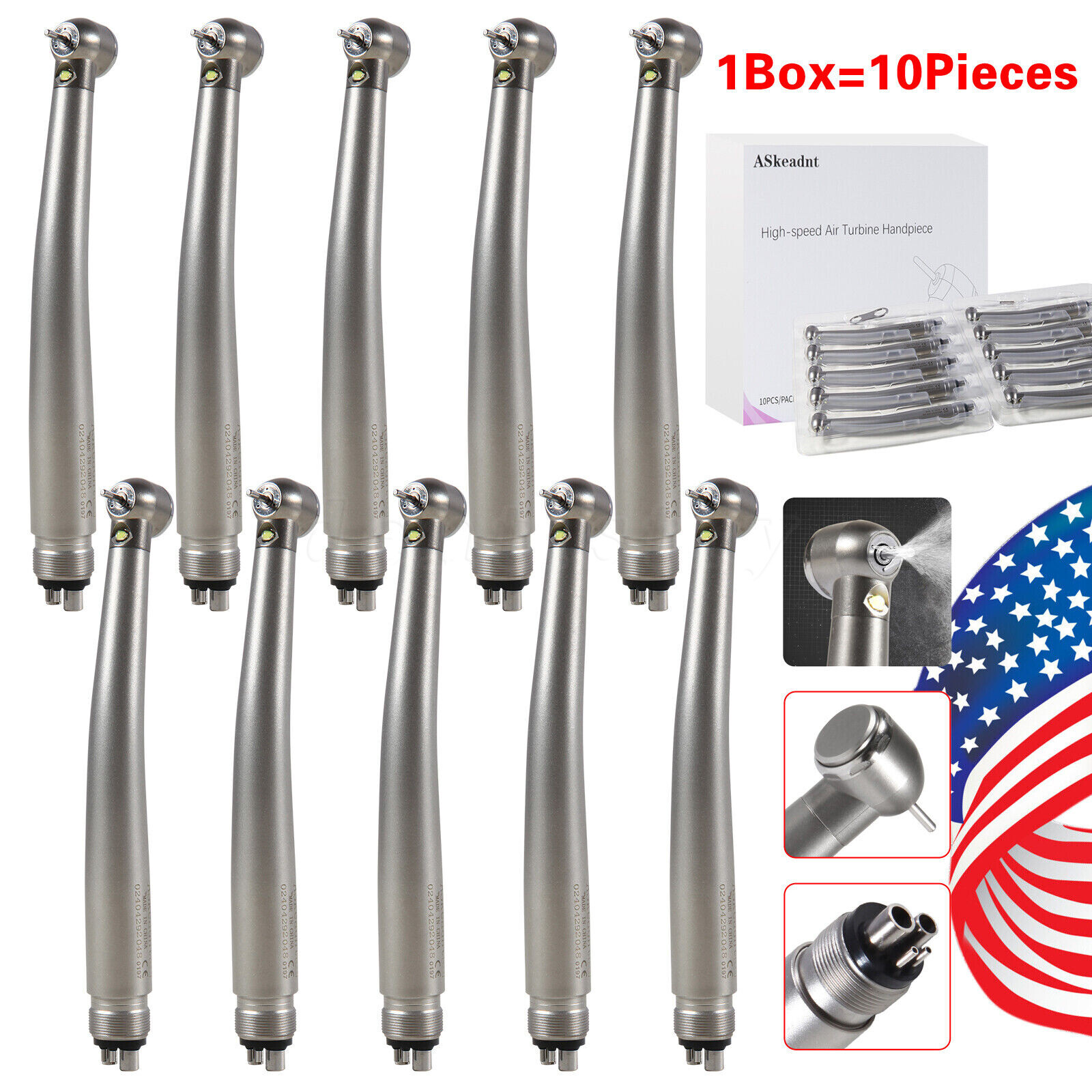 1-10pcs ASKEADNT Dental E-Generator High Speed LED Handpiece 3 Way4 Hole Turbine