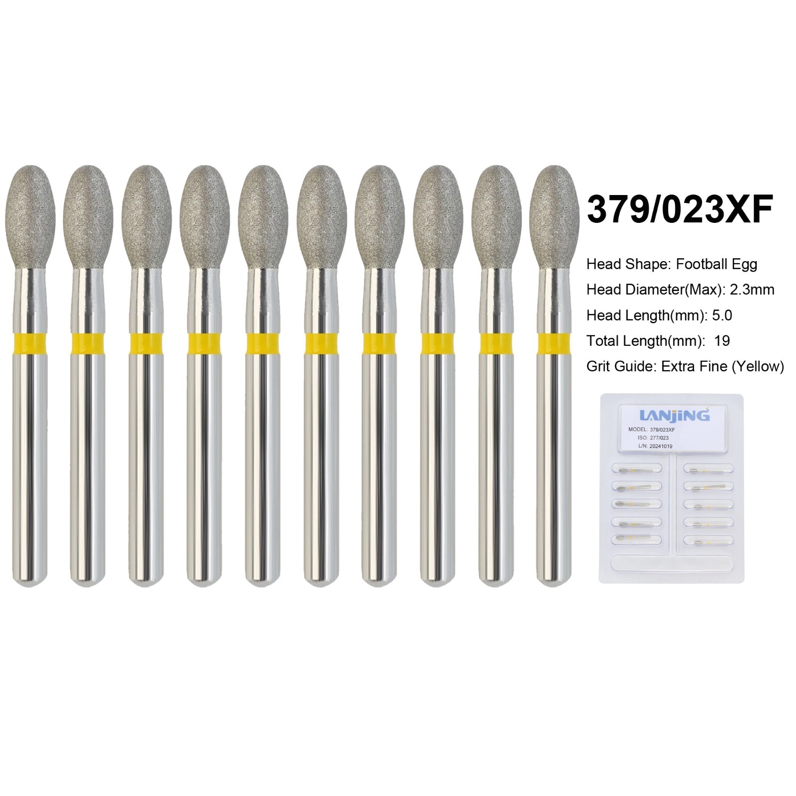 Dental Diamond Bur FG Football Diamond 379/023XF Egg Shape Extra Fine High Speed