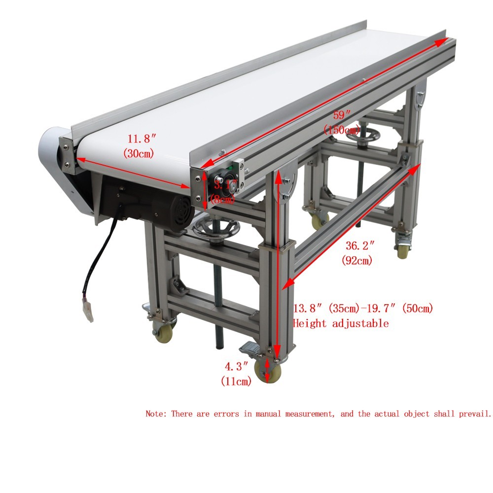 Length 59inch Width 11.8inch PVC Flat Belt Aluminum Frame Conveyor Machine 110V