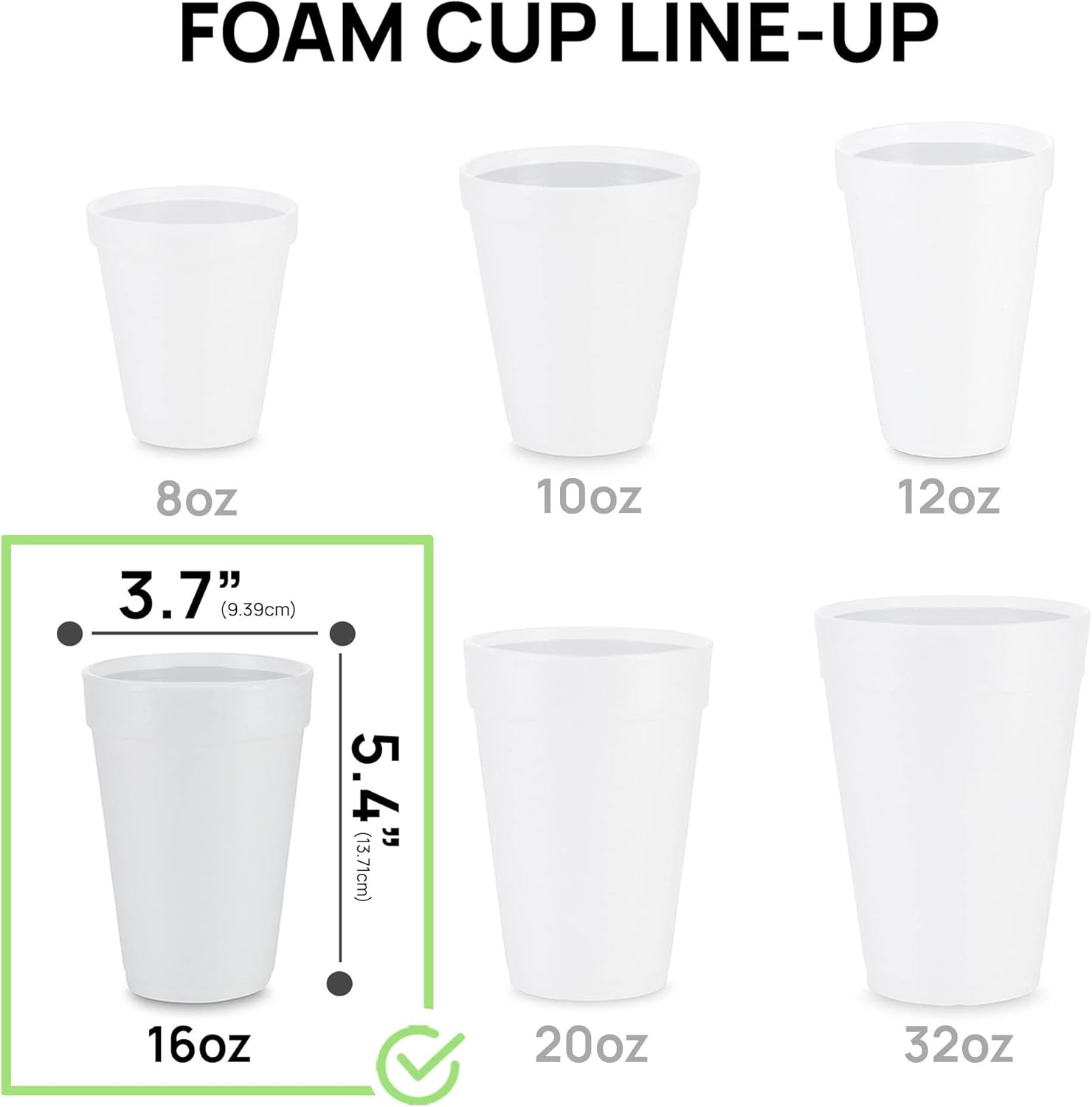 16 Oz Disposable Foam Cups (50 Pack), 50 Count (Pack of 1), 16oz – White