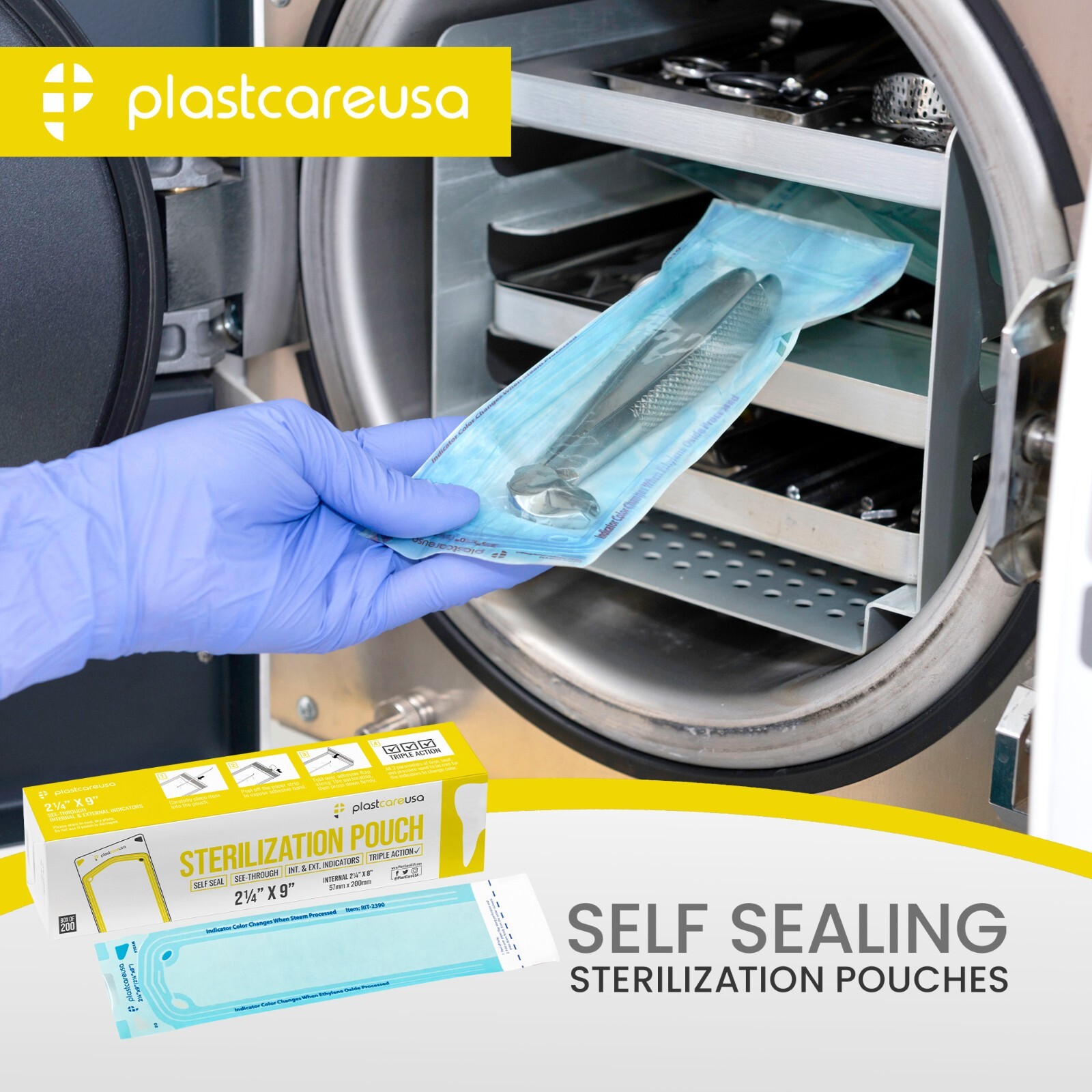 1,000 2.25″ x 8″ Self-Sealing Sterilization Pouches for Autoclave (5 Boxes)