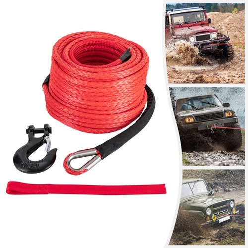 3/8″ x 100ft Synthetic Winch Rope with Hook – 23,809 lbs Breaking Strength