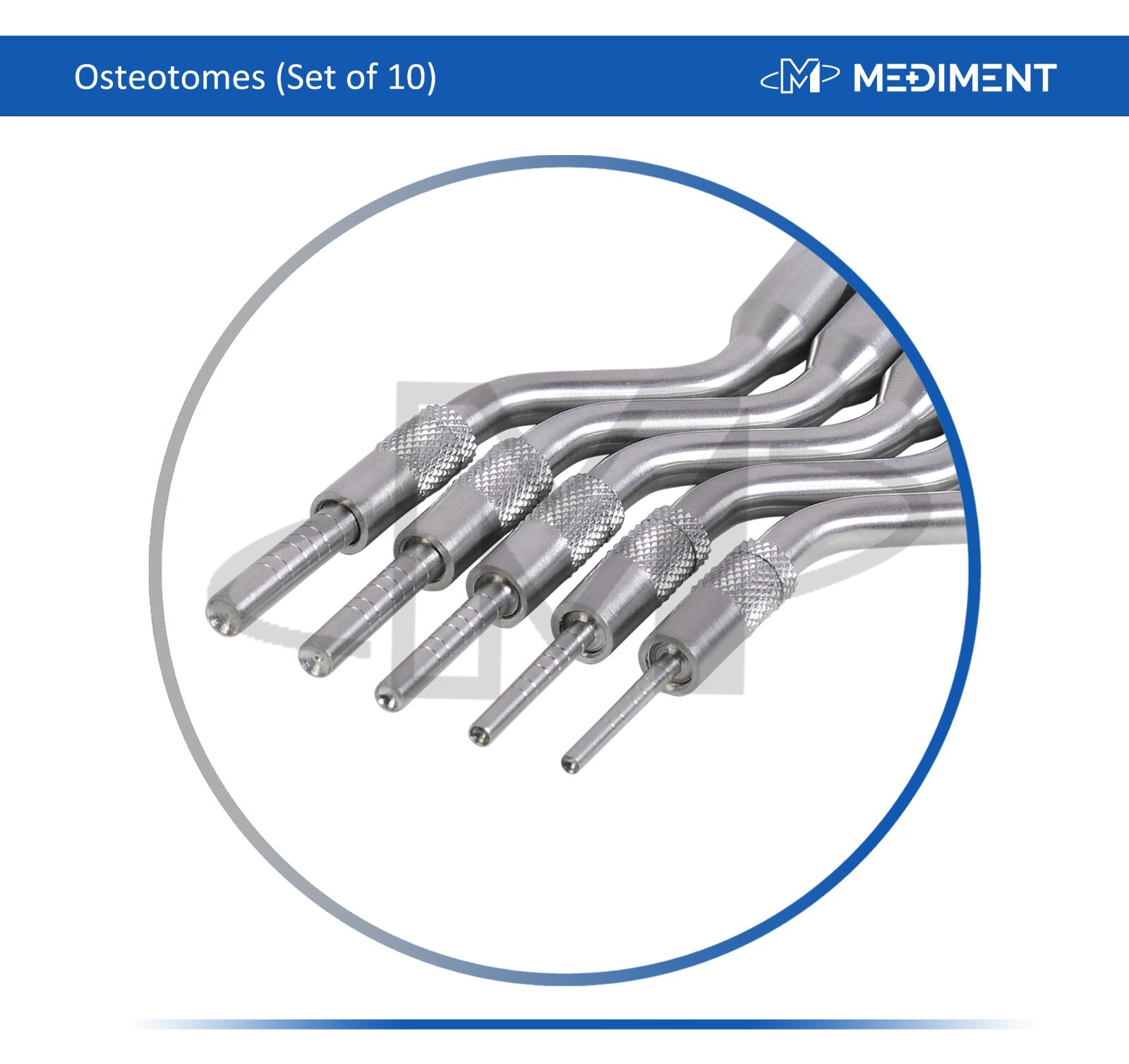 Osteotomes Straight and Curved Tip Bone Spreading Dental Surgical Set of 10
