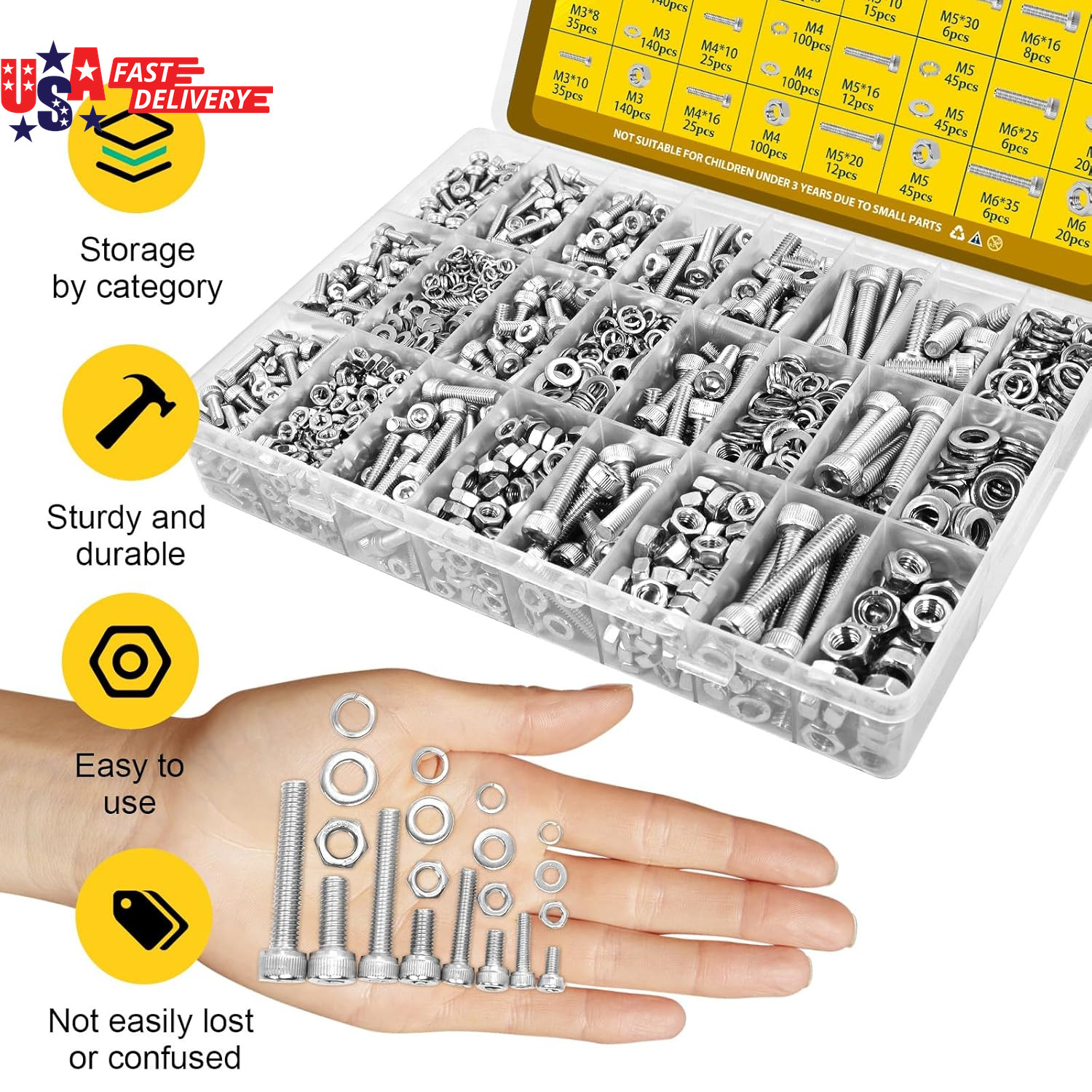 270Pcs M5 Screws with Nuts Assortment Kit, M5X8/10/12/16/20/25/30/35 Mm 304 Stai