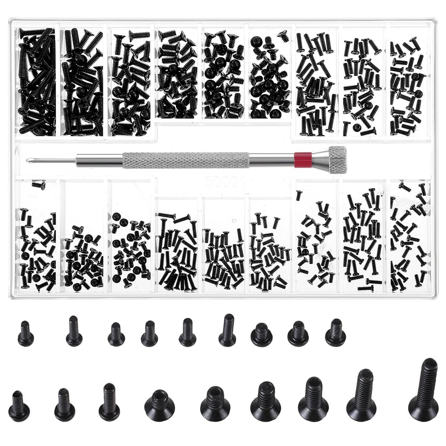 Small Screws Assortment Kit M1.2 / M1.4 / M2.0 Tiny Micro Screws Set Black 500pc