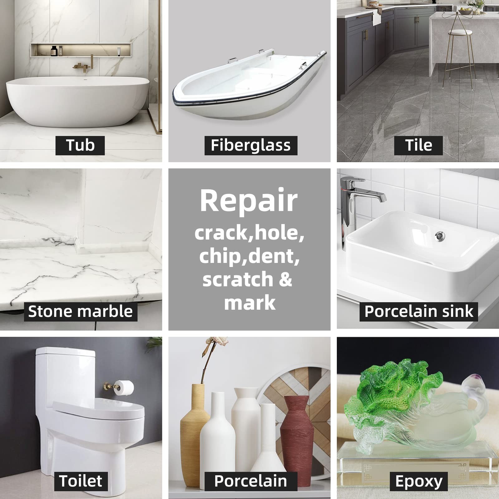 Repair Kit 3.7oz Color Match Porcelain Sink Bathtub Almond Biscuit Bone Cracks