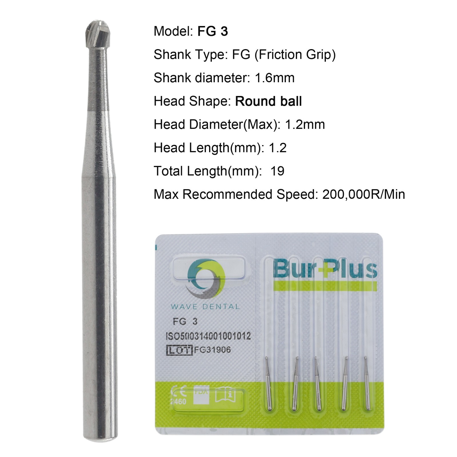 WAVE Dental Carbide Burs Diamond Bur Round FG 2 4 5 6 8 Friction Grip High Speed