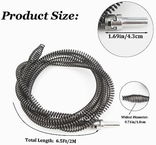 Drill Snake for Plumbing 6.5Ft Drain Snake Cable with Drill Connector Flexible A