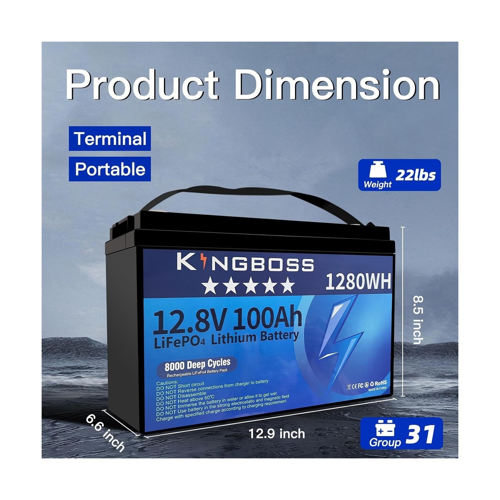 Kingboss 12V 100Ah LiFePO4, Lithium Battery 15000 Deep Cycles Lithium Iron Ph…