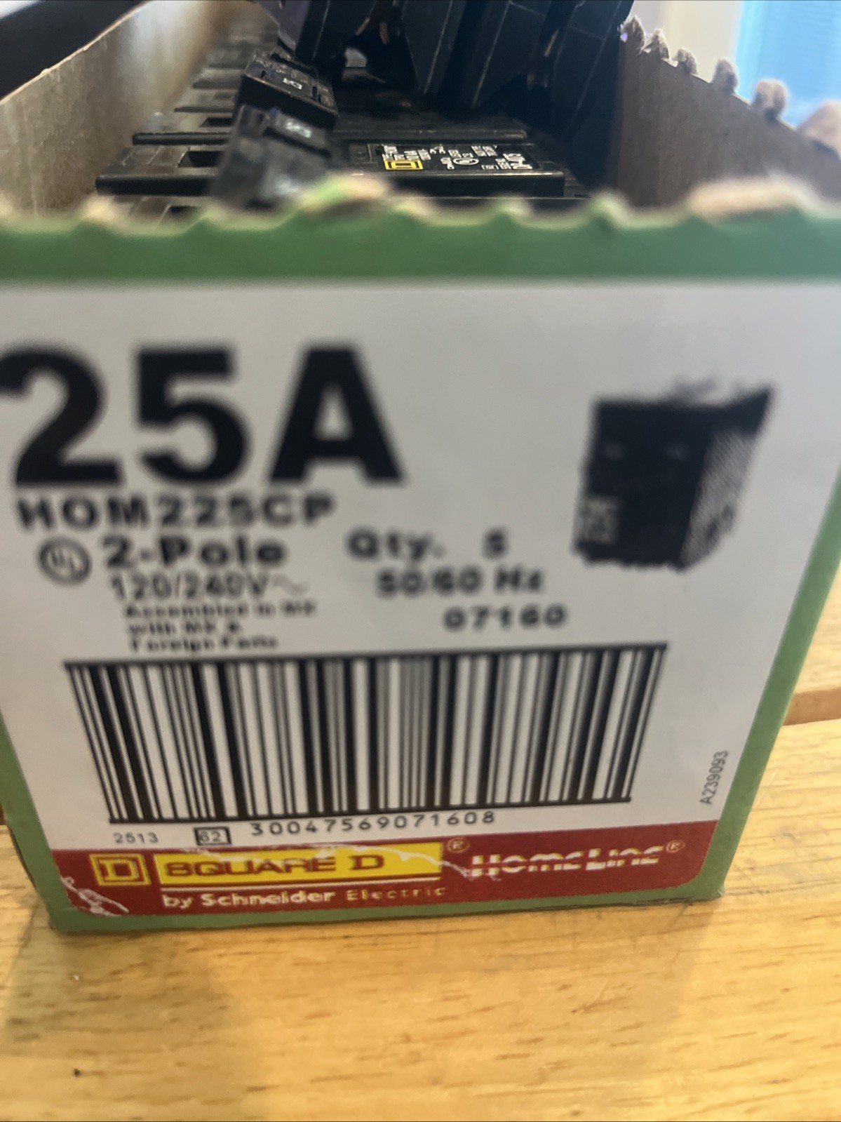 (Lot of 6) Square D HOM225CP 25 A 2-Pole Miniature Circuit Breaker