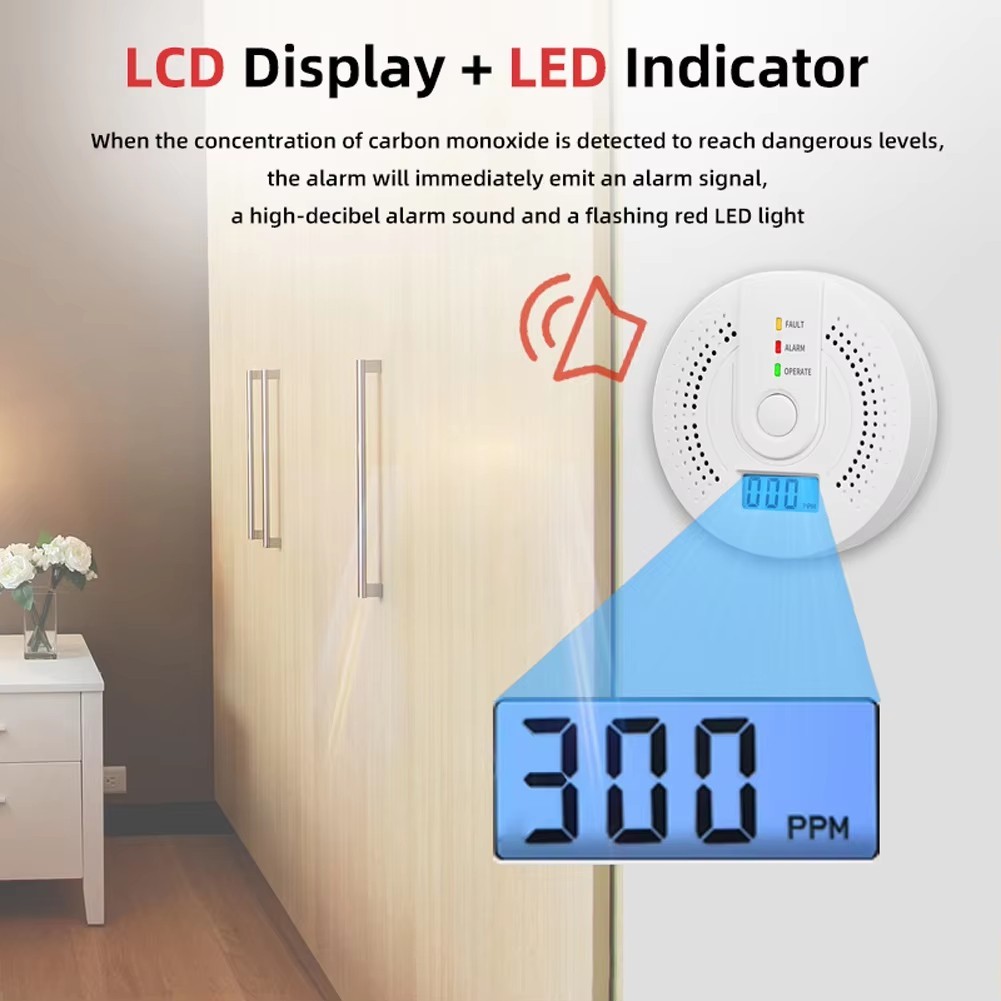 Carbon Monoxide Detector Warning Safety Alarm Sensor LED Digital Battery Powers