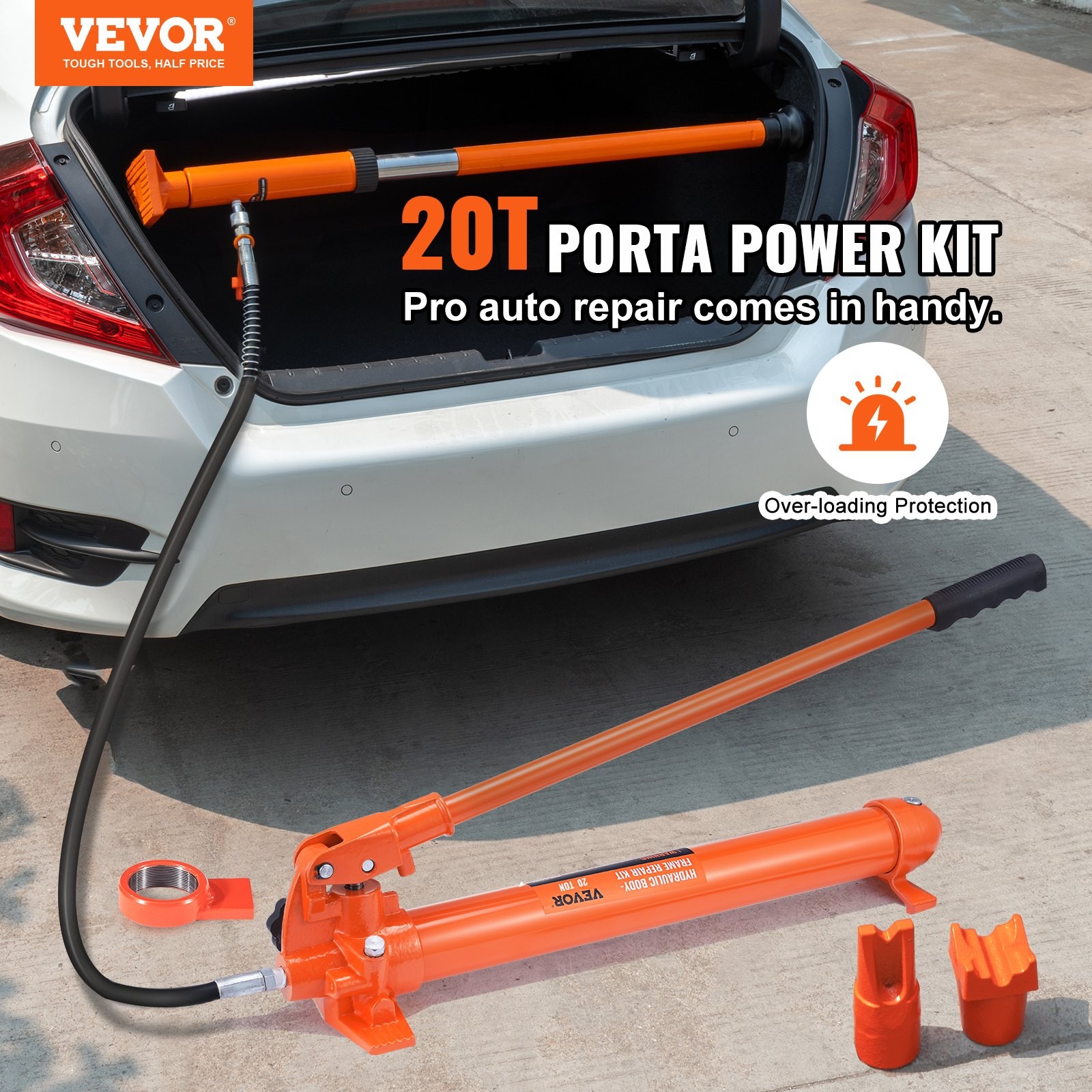 20 Ton Porta Power Kit, Portable Hydraulic Jack with 4.6 ft/1.4 m Oil Hose