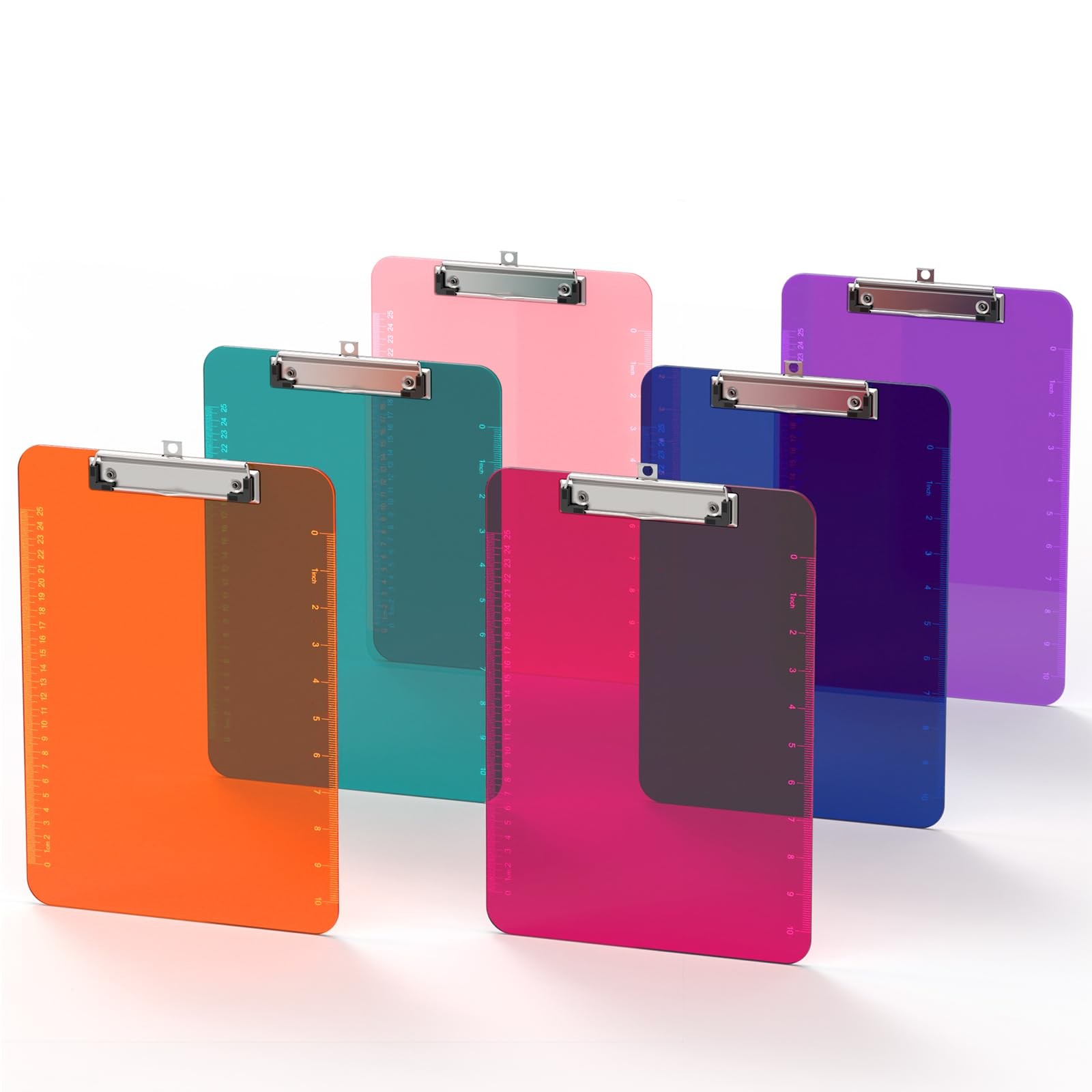 6 Pack Plastic Clipboards 8.5×11 Colored Clear Bulk Clip Board with Ruler NEW