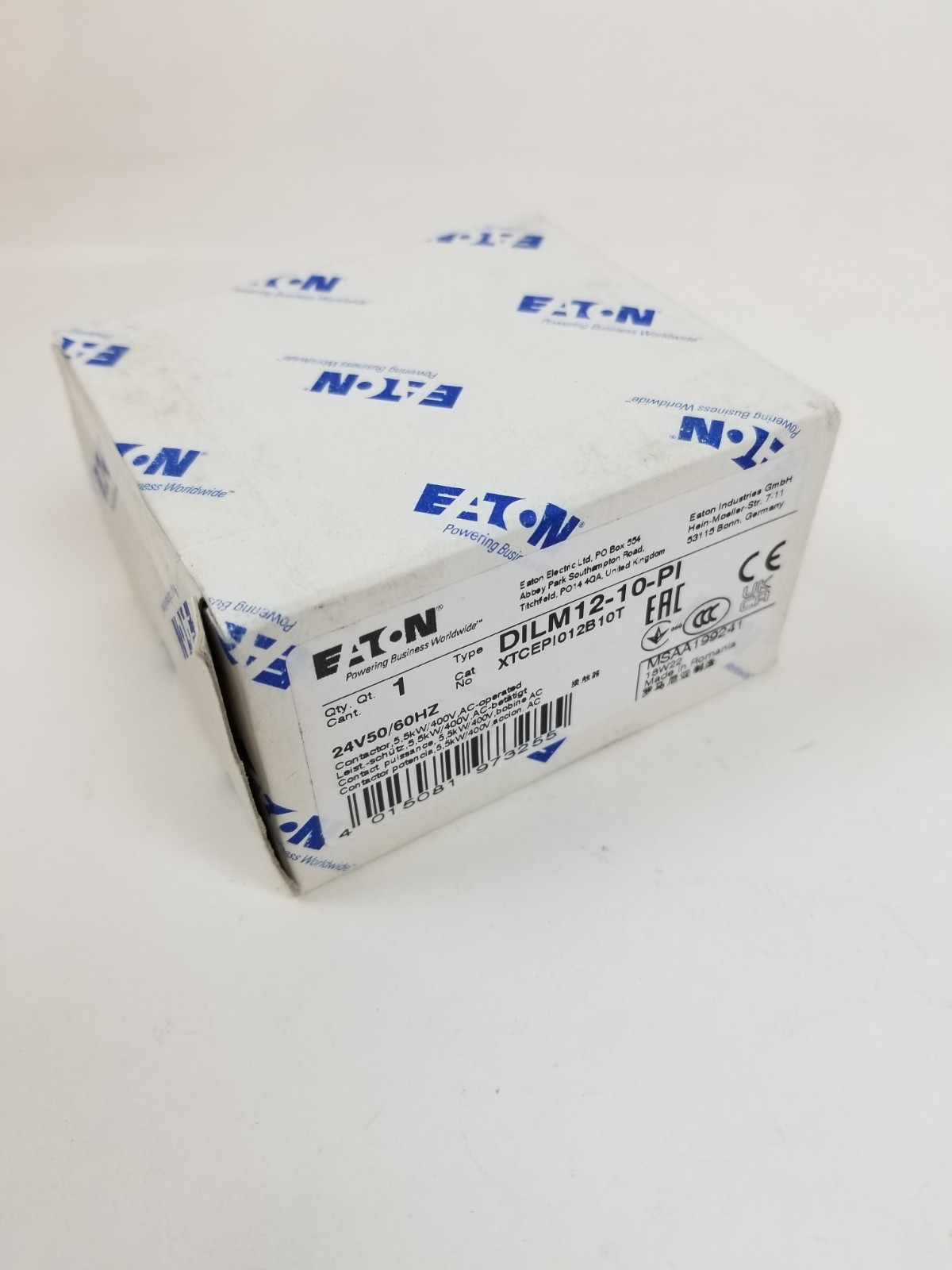 EATON DILM12-10-PI Contactor 24VDC 50/60Hz 3-Pole 12A NEW