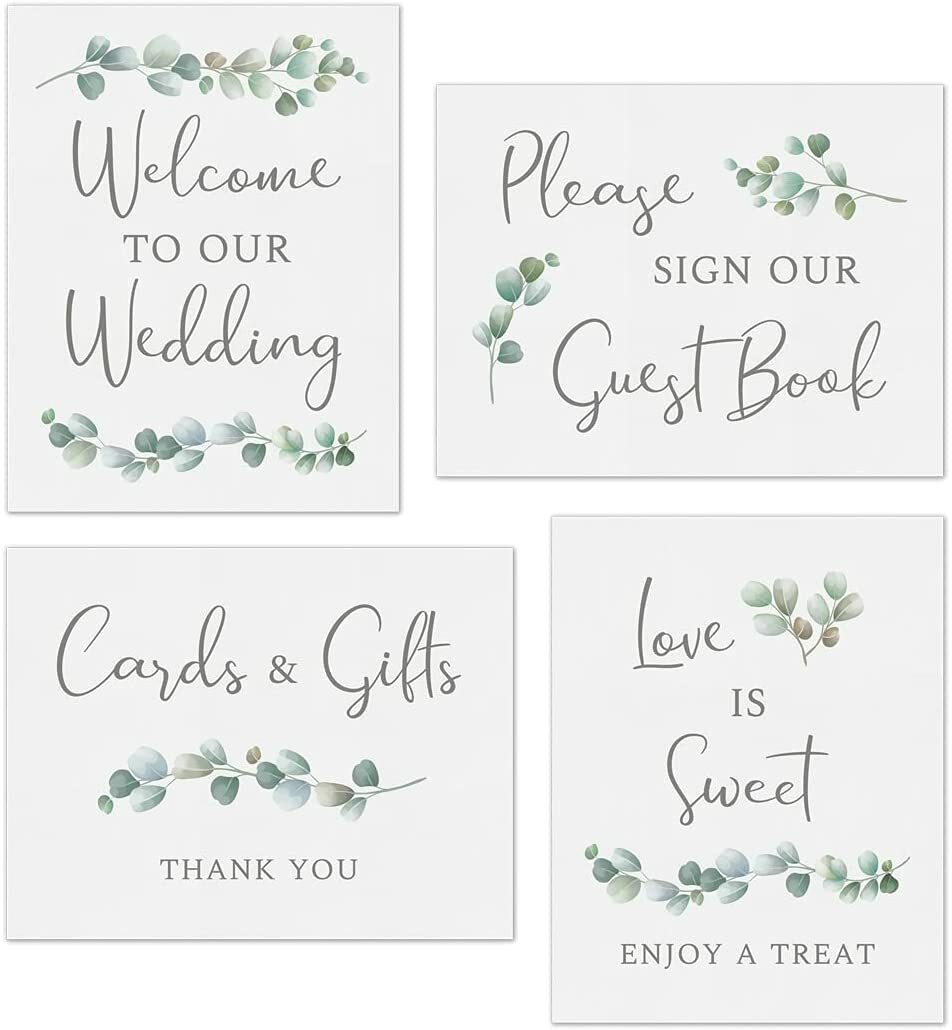 Eucalyptus Designed Wedding Signs (Double Sided) (4 or 8 Pack)