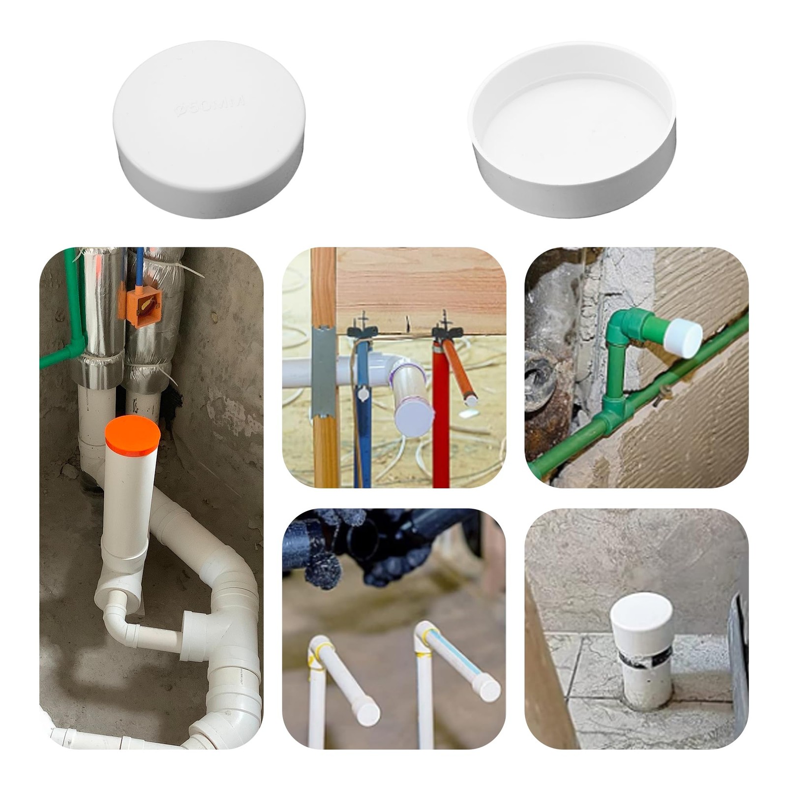 6Pcs 2 Inch White PVC Pipe End Cap Plug, Furniture Grade Pipe Fitting Socket