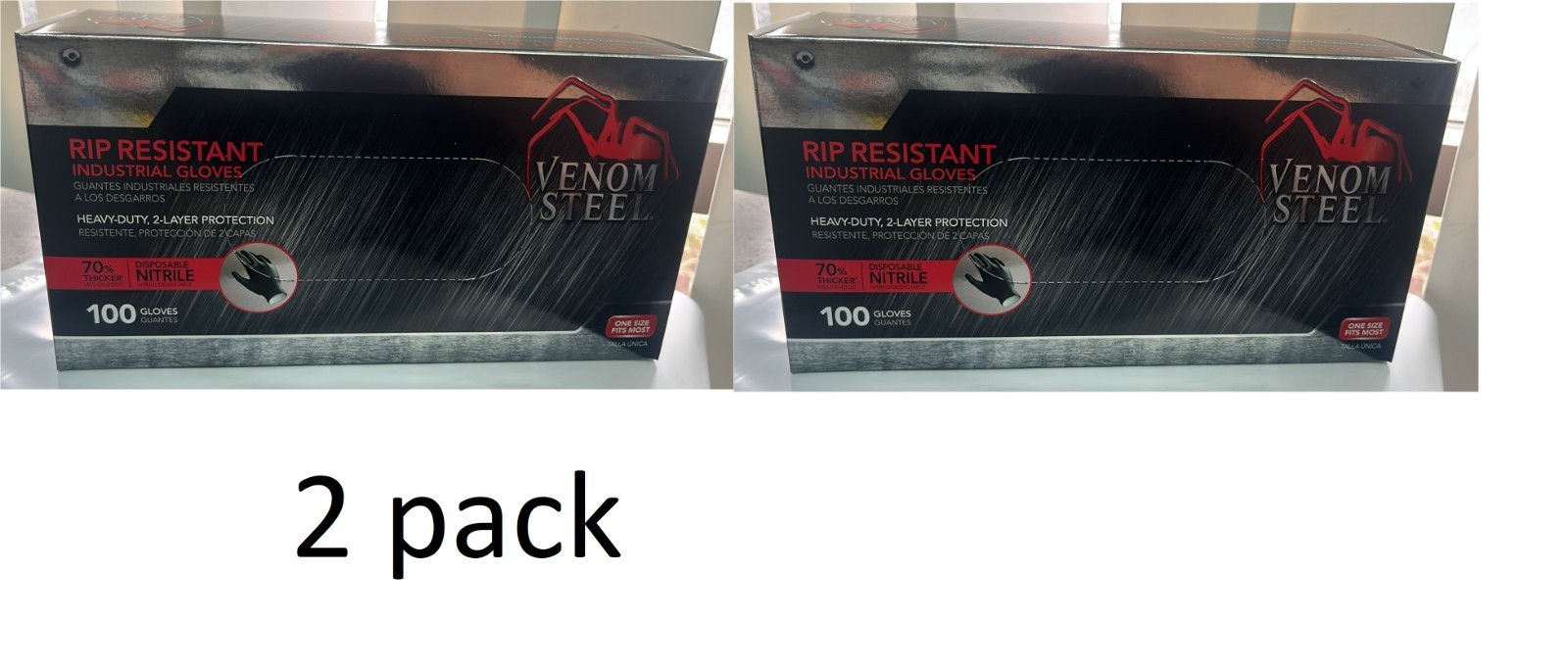 2x VENOM STEEL Nitrile Gloves Rip Resistant Size Fits Most 200 Total