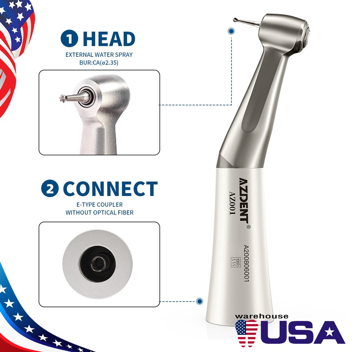 Dental Low speed Contra Angle Handpiece Push Button For FG 1.6MM/CA 2.35MM Burs