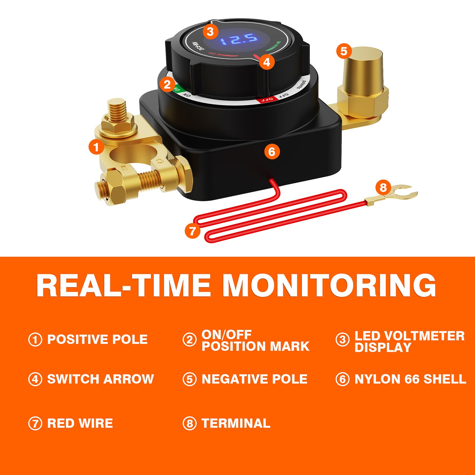 Battery Disconnect Switch with Voltmeter, DC 5-80V On Off Kill Switch RV Marine