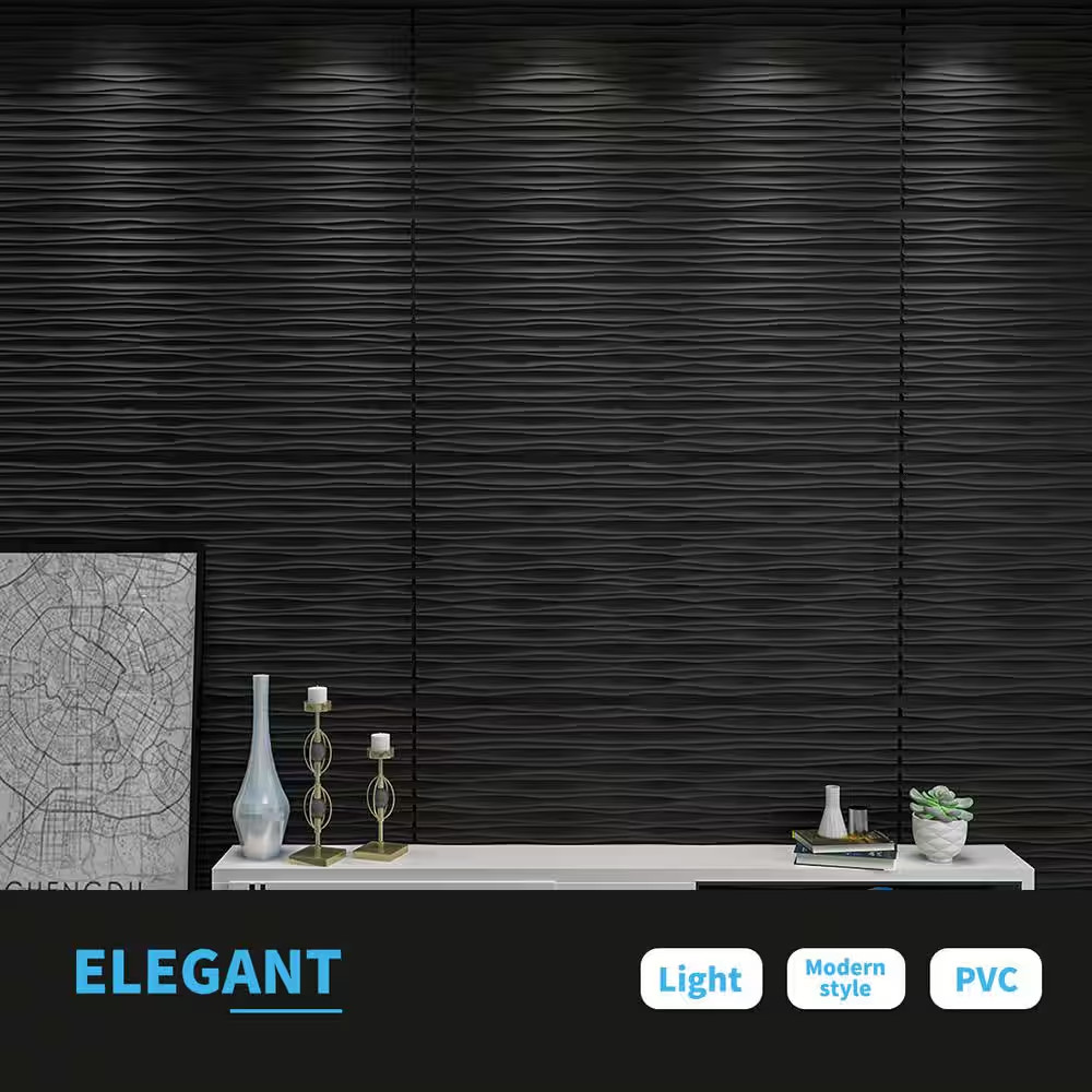0.04 In. X 47.2 In. X 23.6 In. Black PVC Decorative Wall Paneling for Interior W