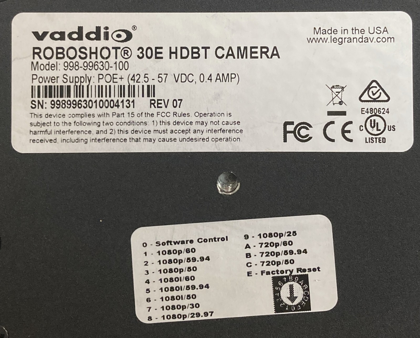Vaddio Roboshot 30E HDBT Camera 998-99630-100 (Unit Only)
