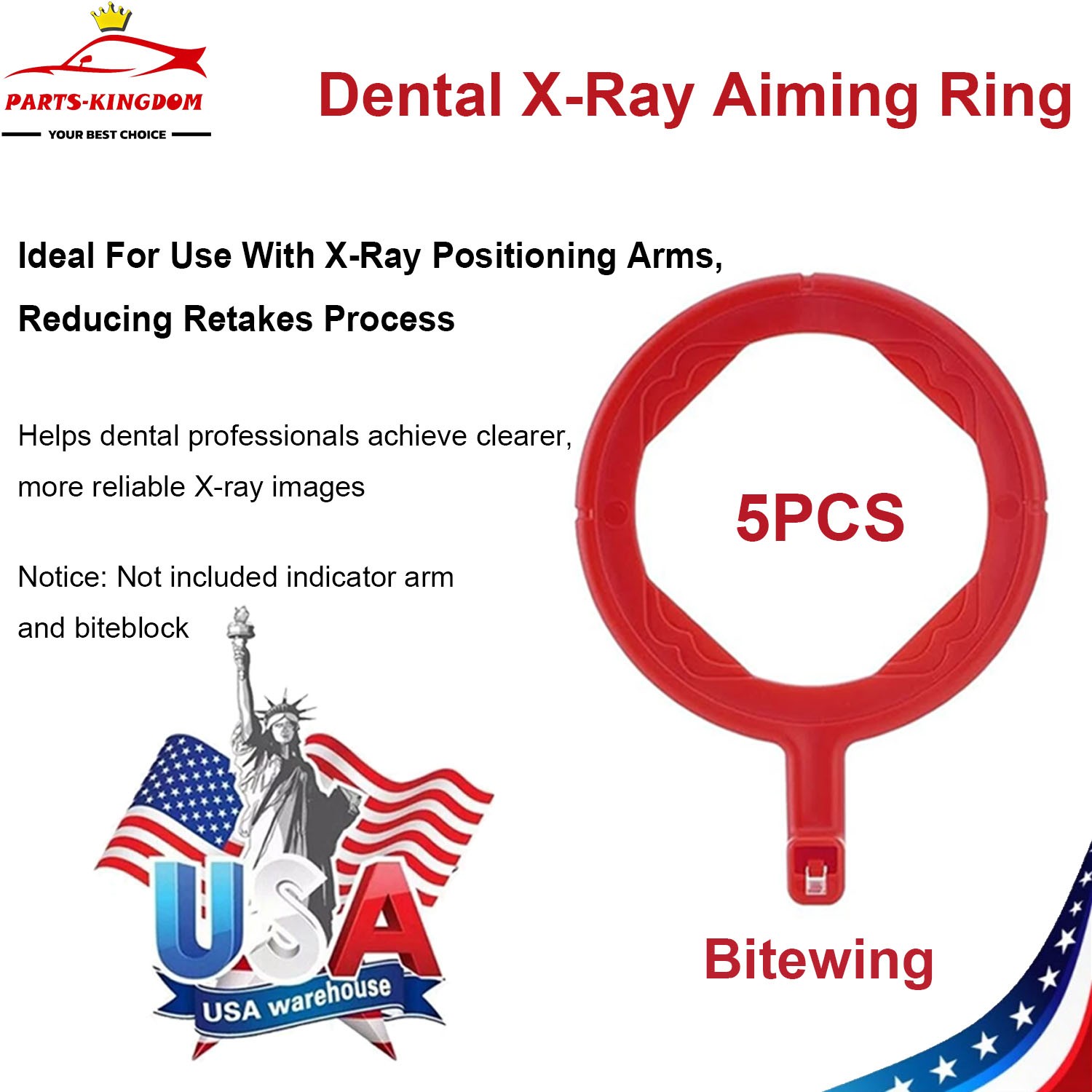 5Pcs Dental X-Ray Aiming Ring Kit for Bitewing Red Fully Autoclavable, US Stock