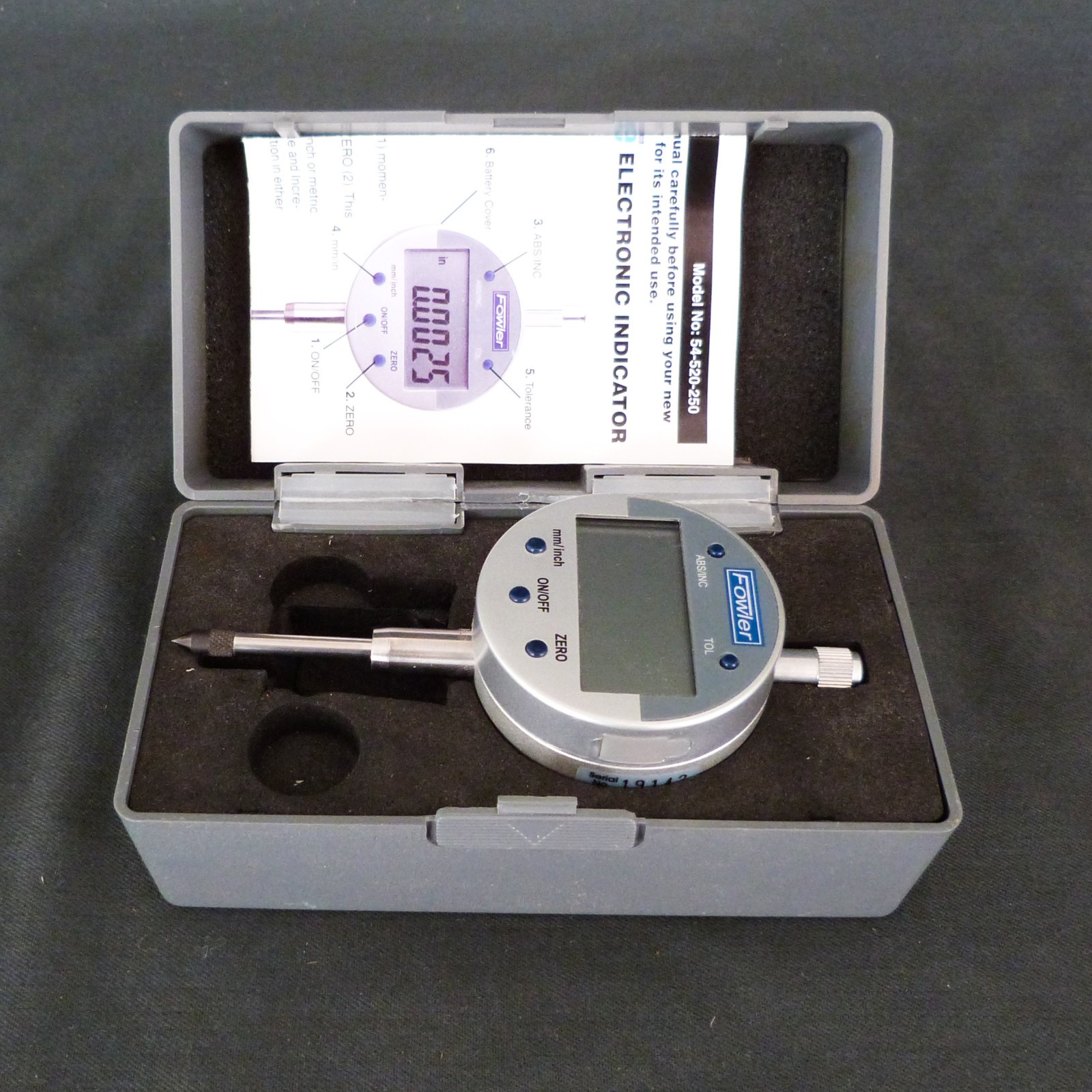 Fowler 54-520-250 Indi-X Blue Electronic Indicator 0-1 inch 0.0005 case + paper