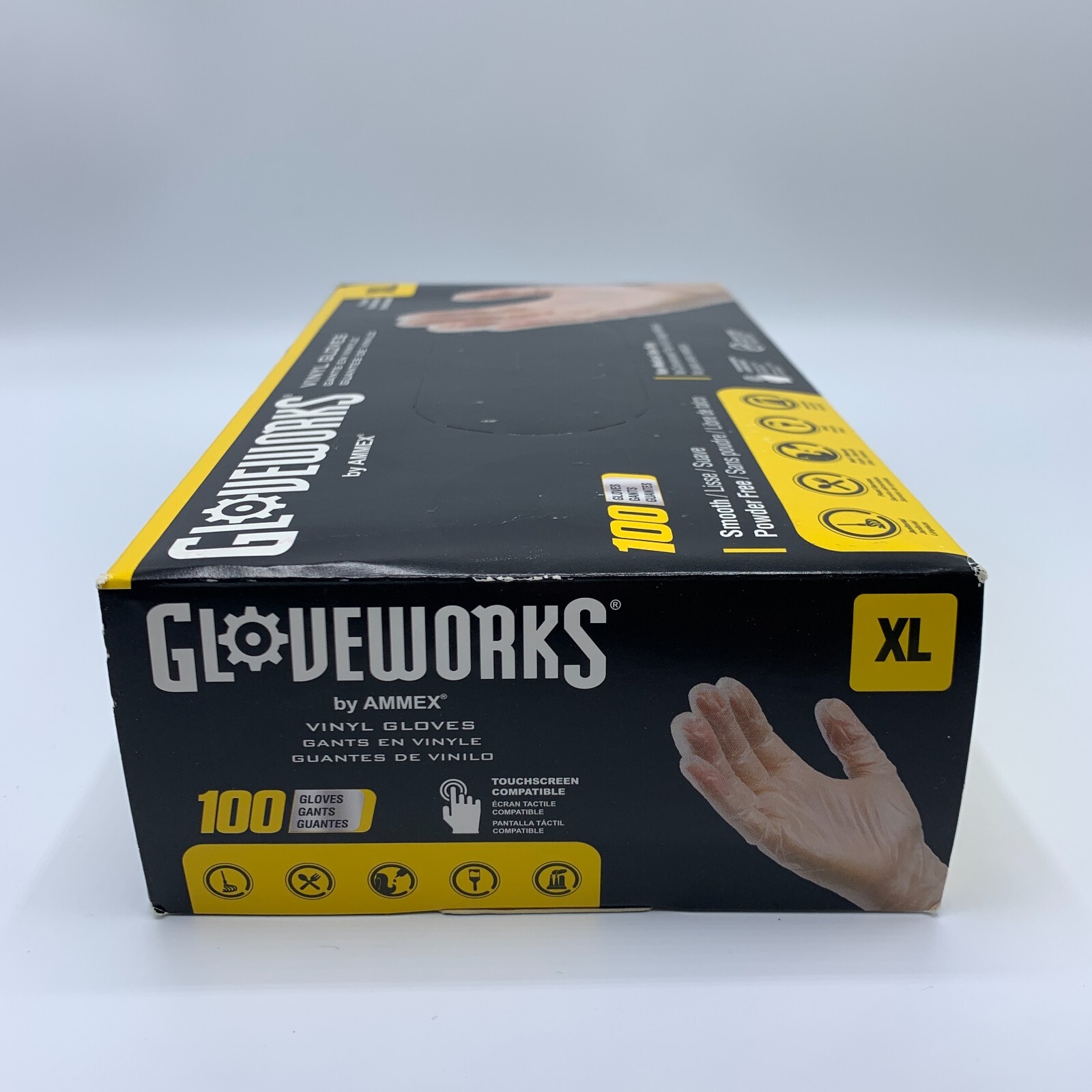 Gloveworks Clear Vinyl Industrial Gloves Box of 100 pcs Size XL 3 Mil Disposable