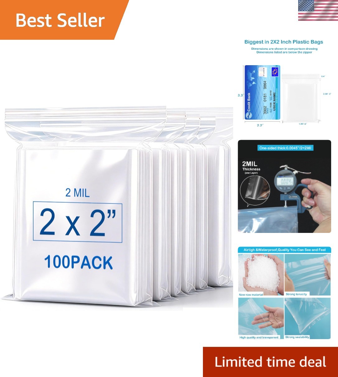 Versatile 2»X 2» Clear Zip Lock Bags – 100 Count for Jewelry, Photos & More