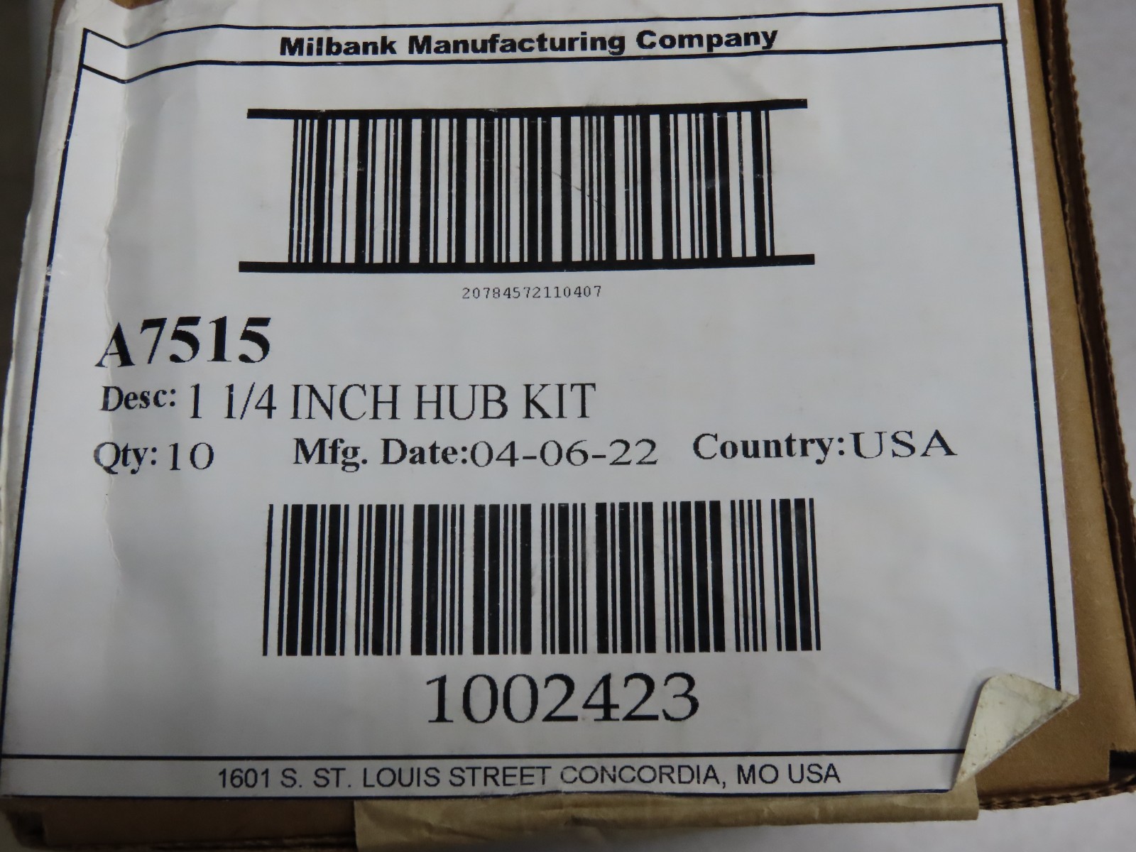 MILBANK A7515 1-1/4 Inch Hub Kit 1002423 Raintight (Pack of 10)