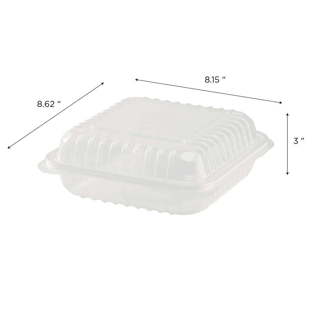 Karat 8” x 8′ PP Plastic Hinged Container, 1 compartment – 250 ct, FP-HC88PP-1C