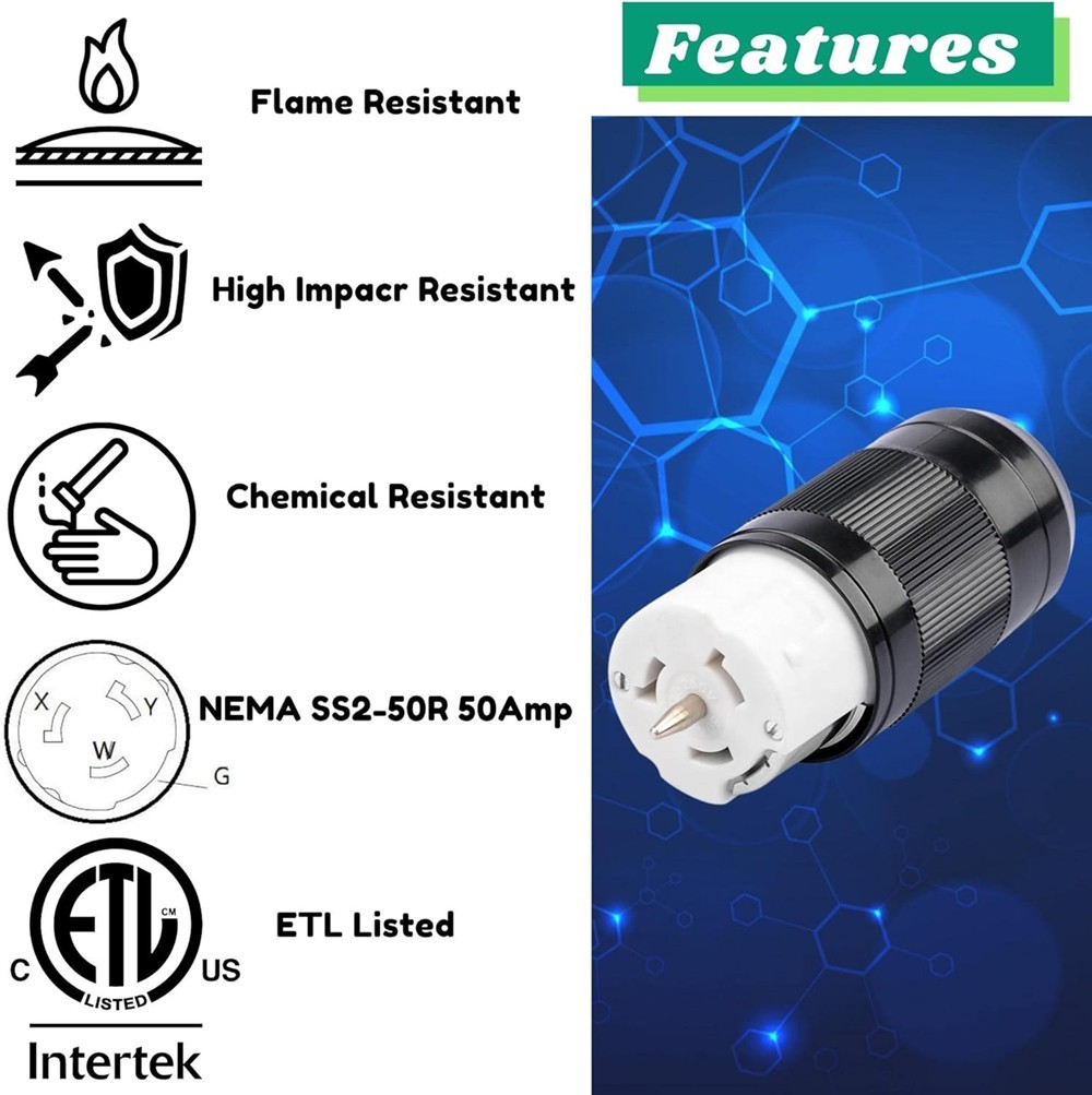 Generator Connector 50 Amp 4Pin Straight Blade Connector 3 Pole 4 Wire Grounding